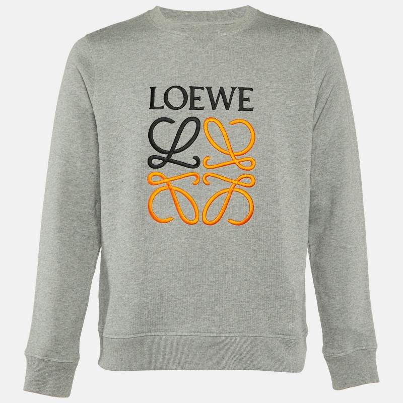 Loewe Grey Anagram Embroidery Cotton Crew Neck Sweatshirt M