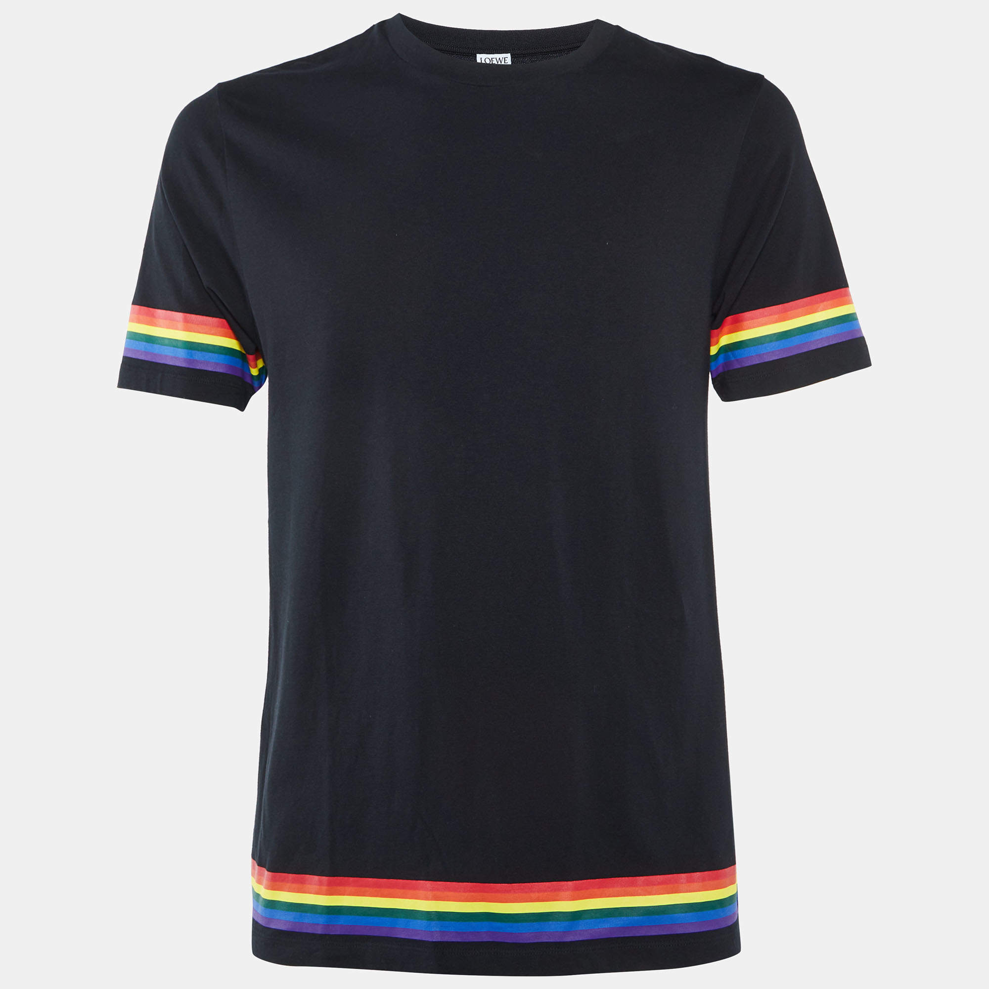 Pre Owned Loewe Black Cotton Knit Contrast Detail T-Shirt S