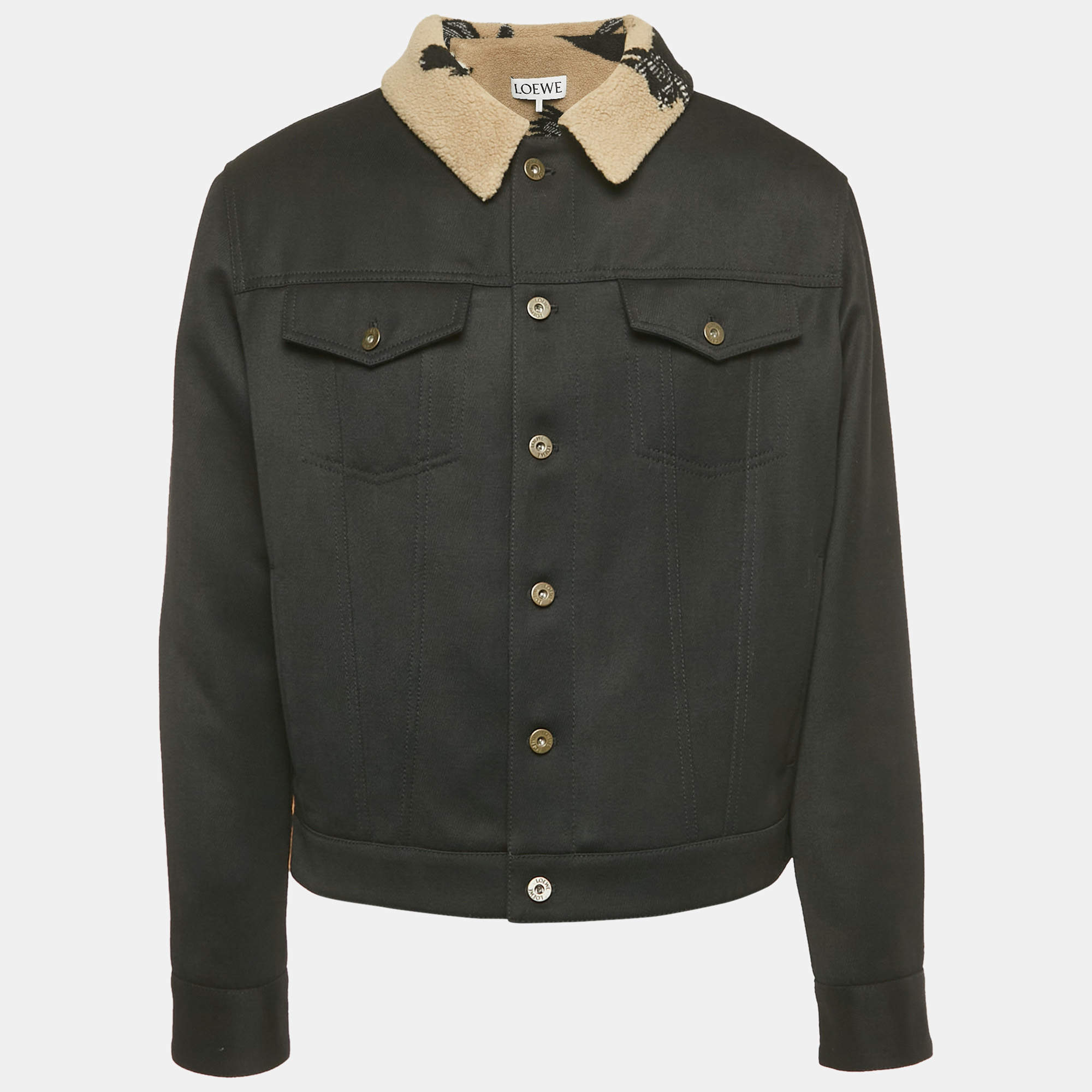 Pre Owned Loewe Black Wool Button Front Jacket L