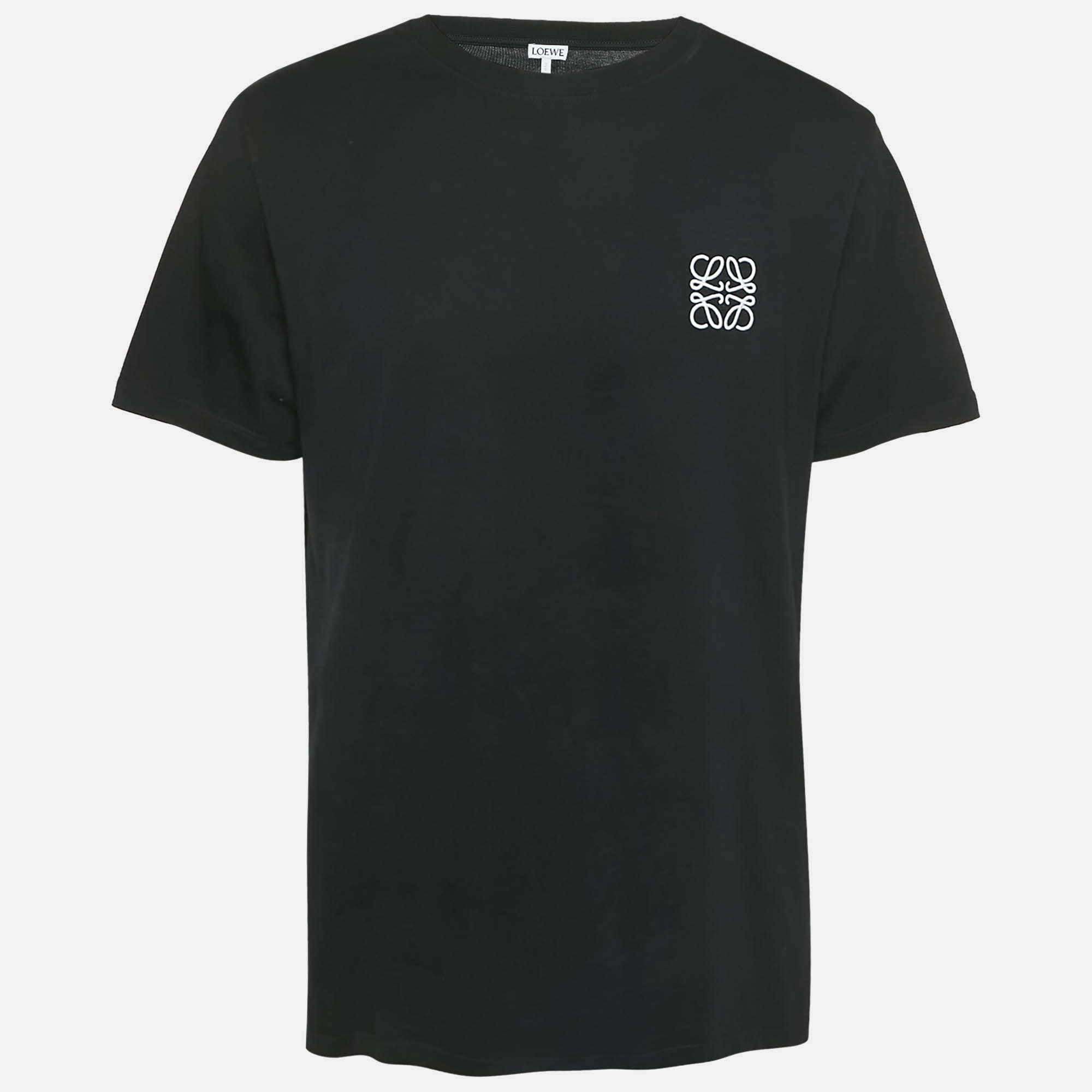 Pre Owned Loewe Black Anagram Embroidery Cotton Crew Neck T-Shirt XL