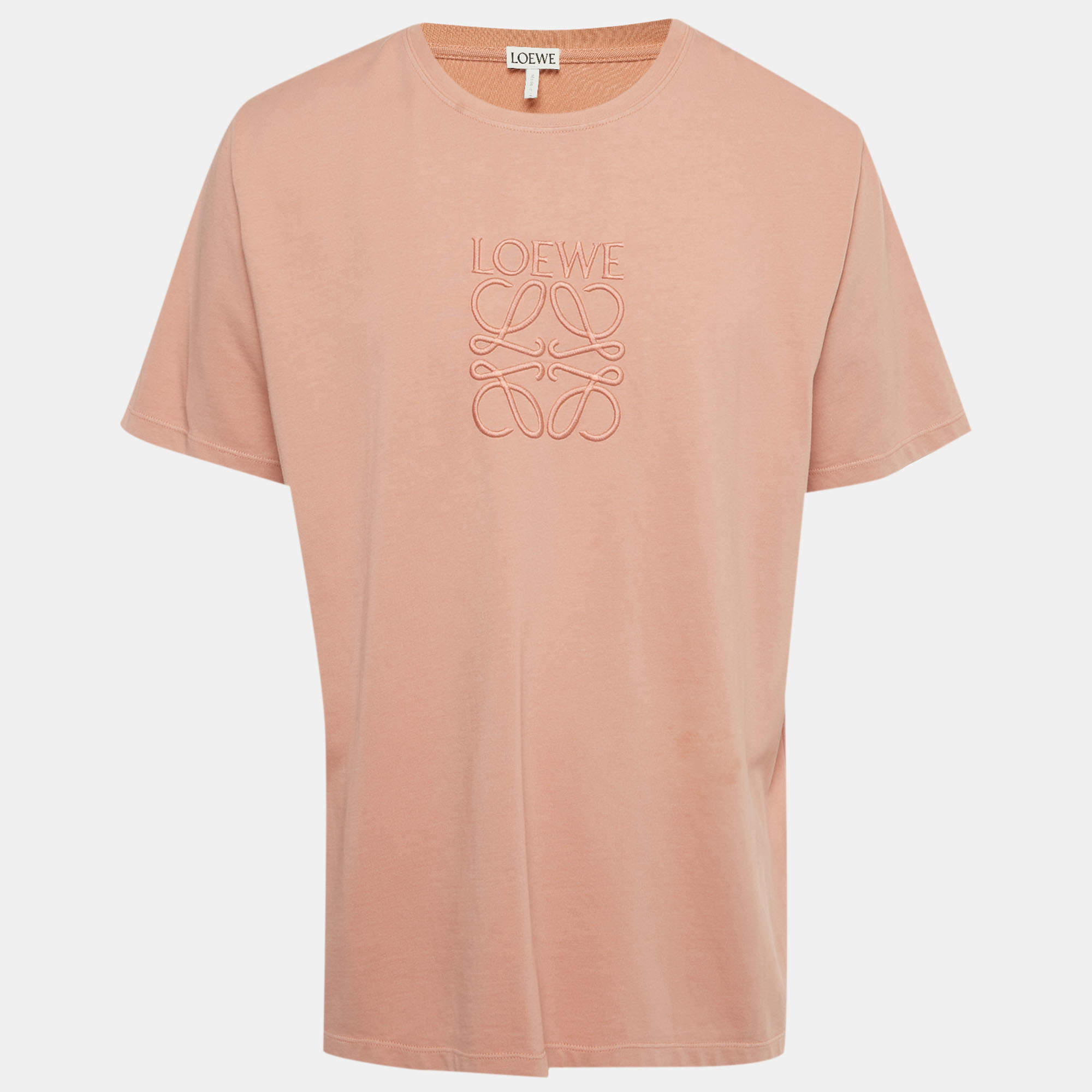 Pre Owned Loewe Pink Anagram Embroidered Cotton T-Shirt L 