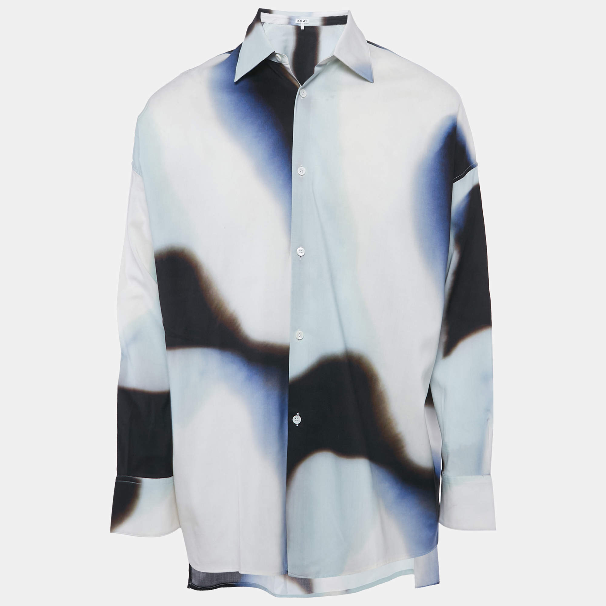 Pre Owned Loewe Blue Silicone Melange Wool Over-Size Shirt L