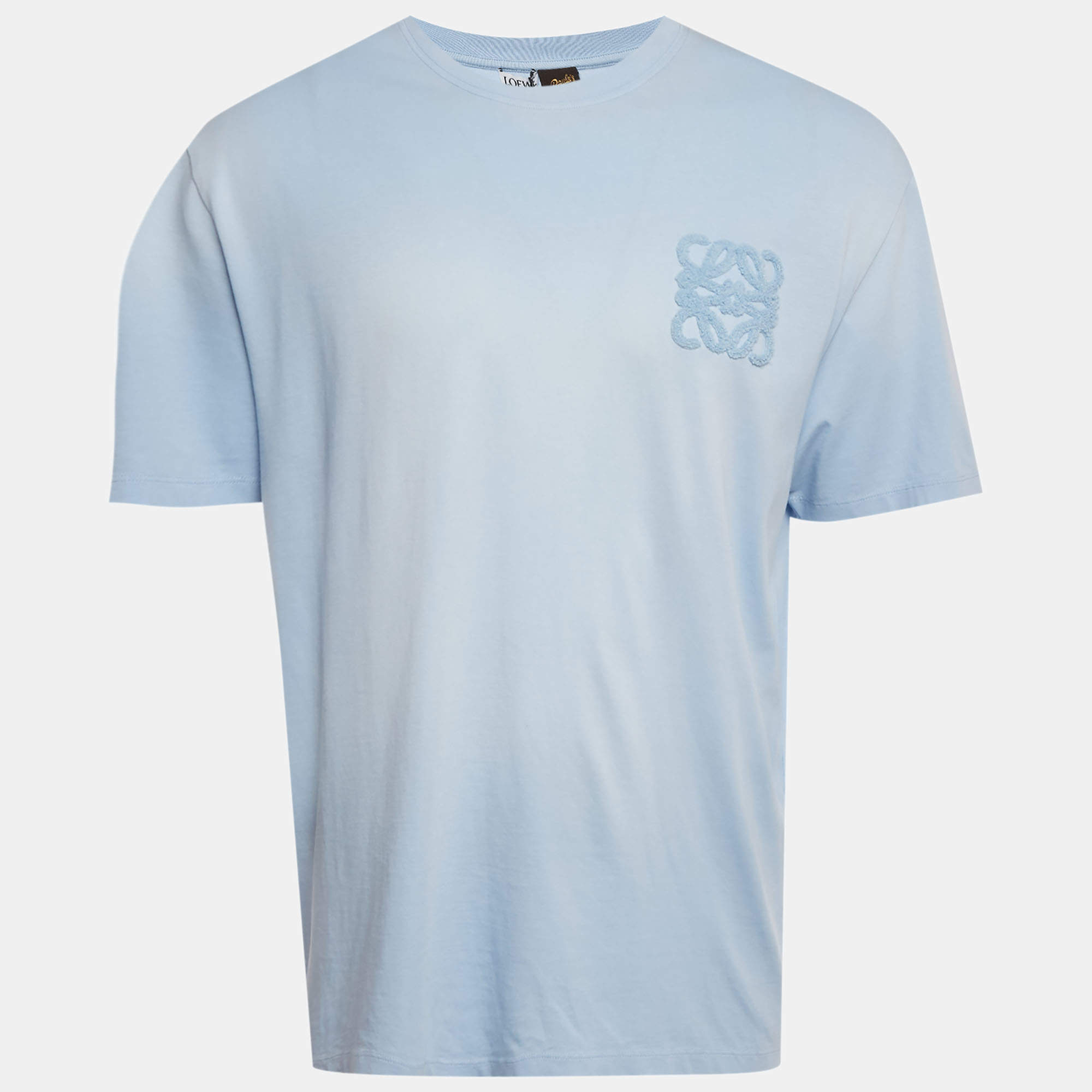 Pre Owned Loewe Light Blue Cotton Anagram Applique Relaxed Fit T-Shirt L
