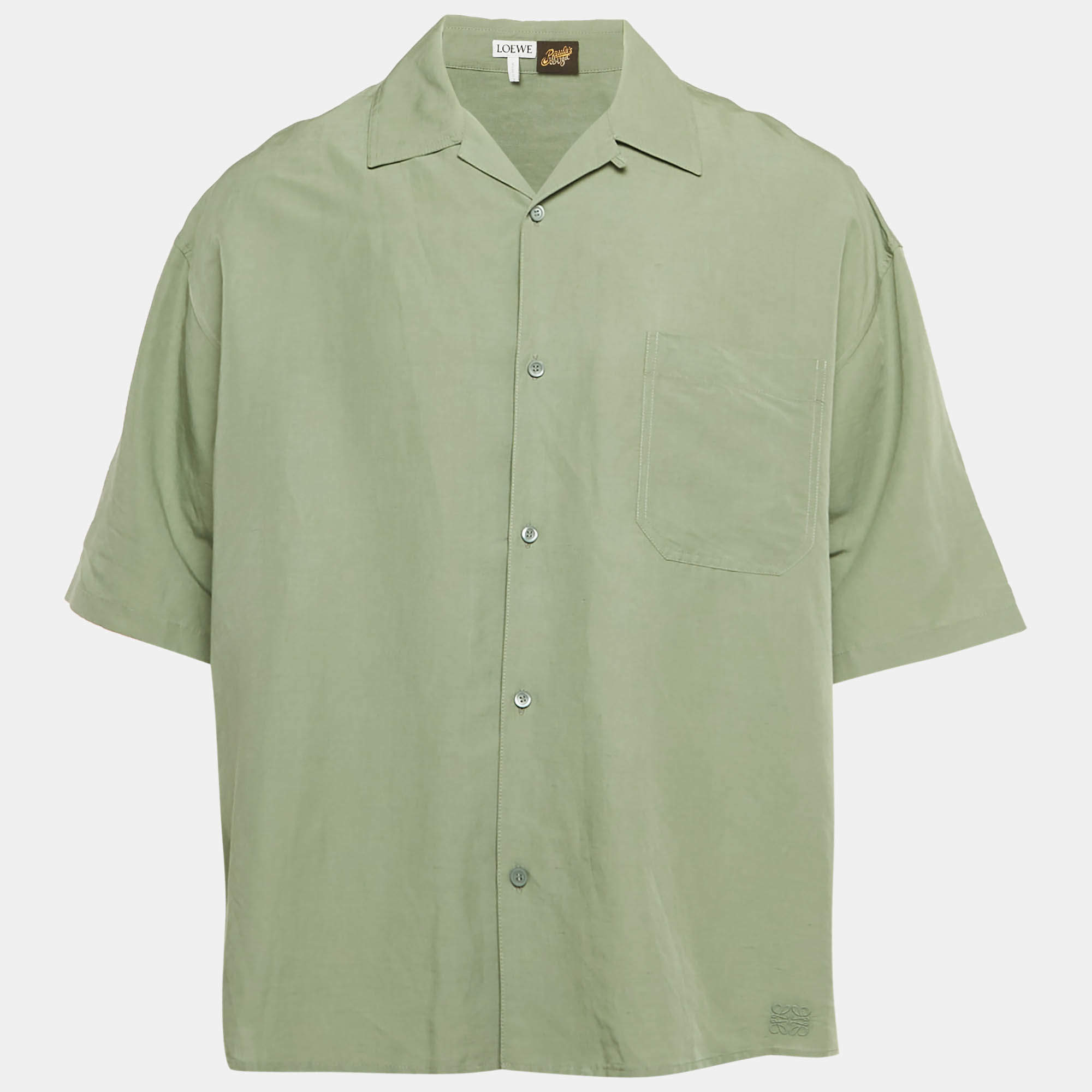 Pre Owned Loewe X Paula's Ibiza Mint Green Logo Embroidered Linen Blend Shirt L