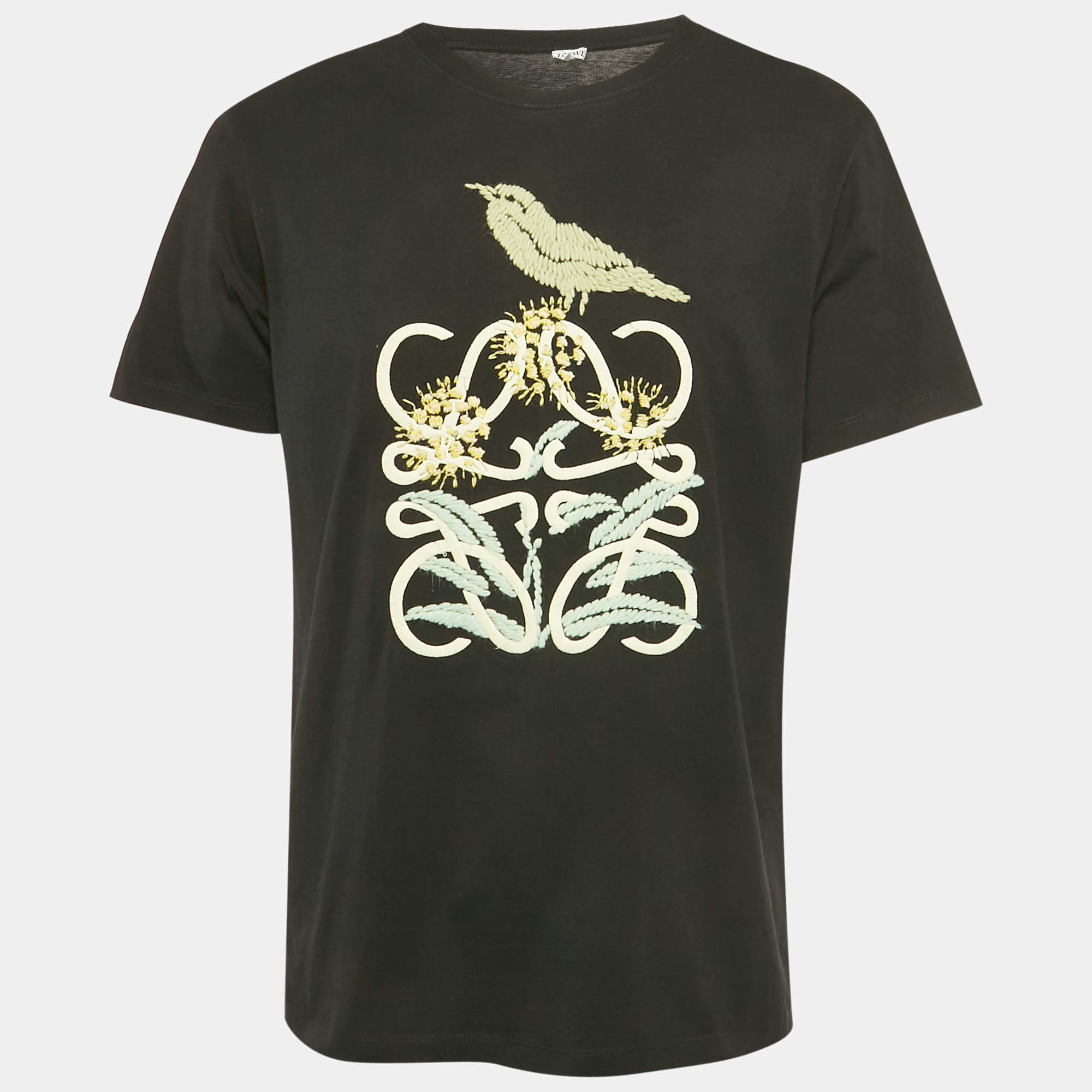 Pre Owned Loewe Black Bird and Anagram Embroidered Jersey T-Shirt M
