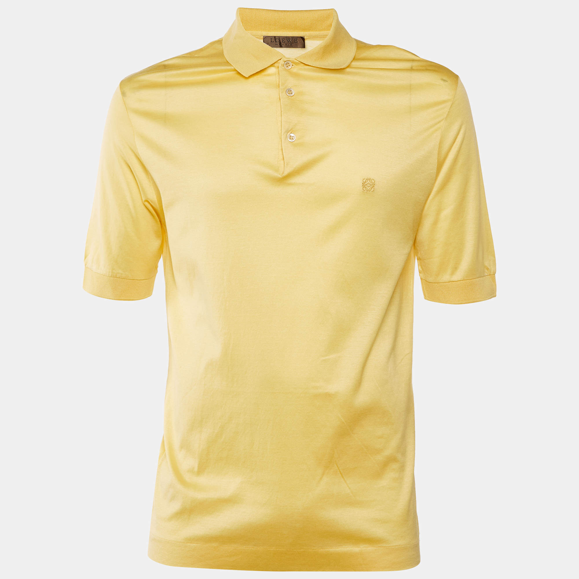 Pre Owned Loewe Vintage Yellow Cotton Anagram Embroidered Polo T-Shirt M