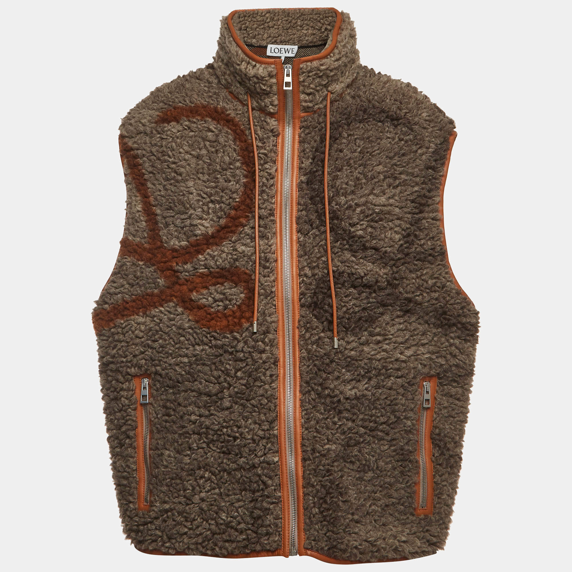 Pre Owned Loewe Beige Anagram Fleece Wool Blend Gilet Vest XL