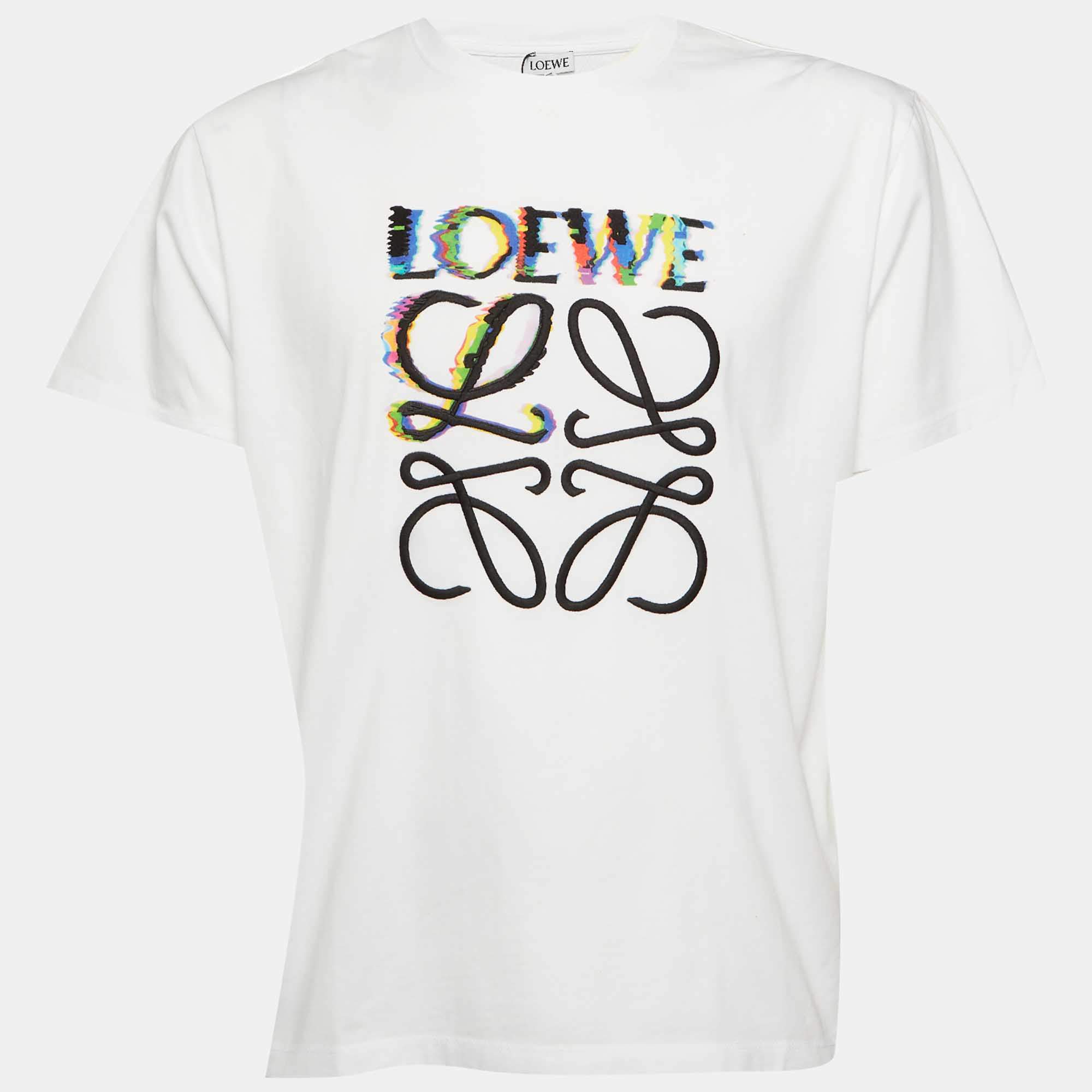 Pre Owned Loewe White Glitch Anagram Cotton Crew Neck T-Shirt M