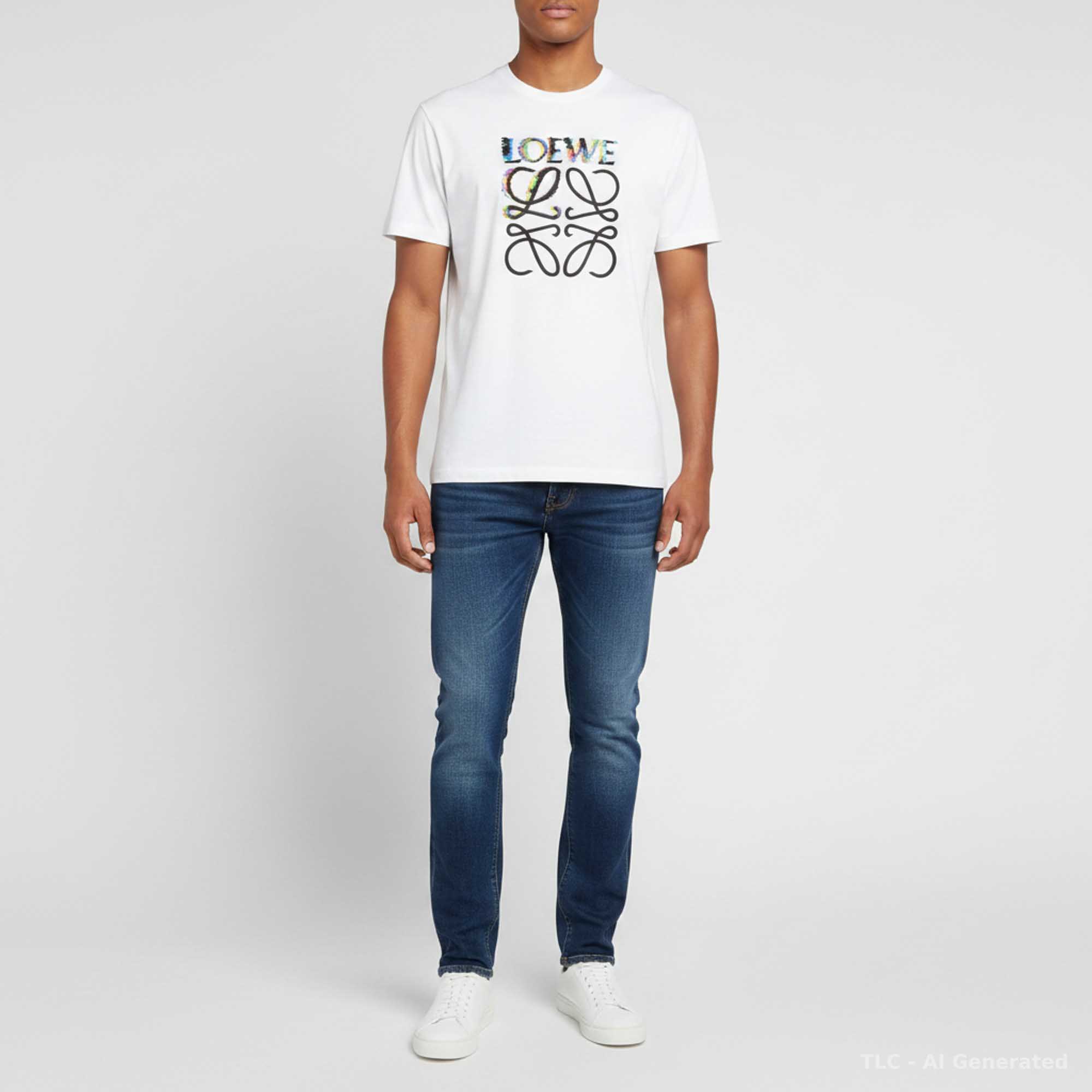 Pre Owned Loewe White Glitch Anagram Cotton Crew Neck T-Shirt XS