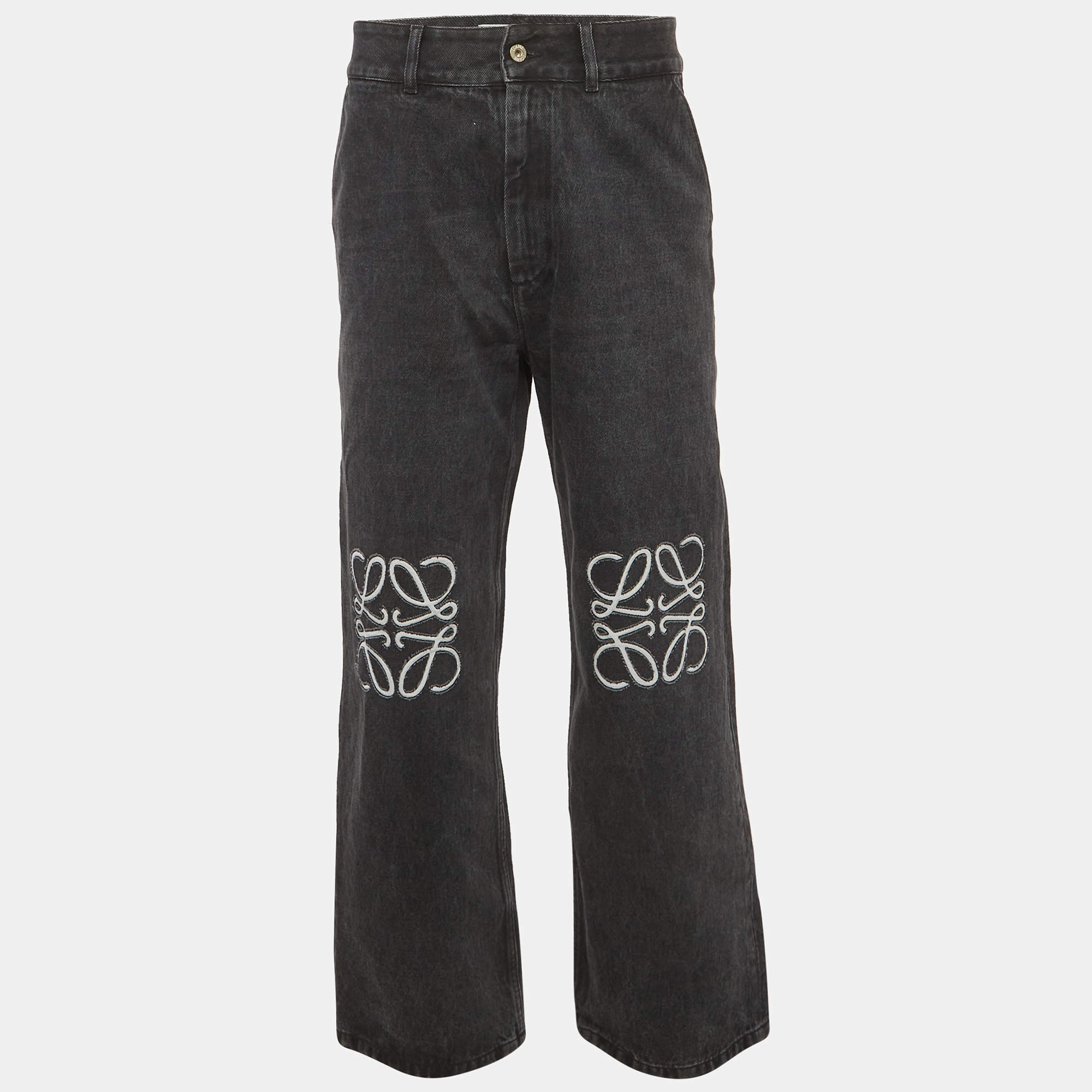 Pre Owned Loewe Black Logo Anagram Denim Straight Leg Jeans S/Waist 31"