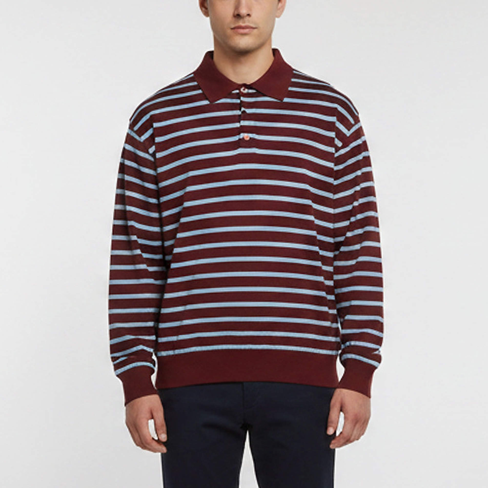 Pre Owned Loewe Burgundy Stripe Knit Long Sleeve Sweatshirt L