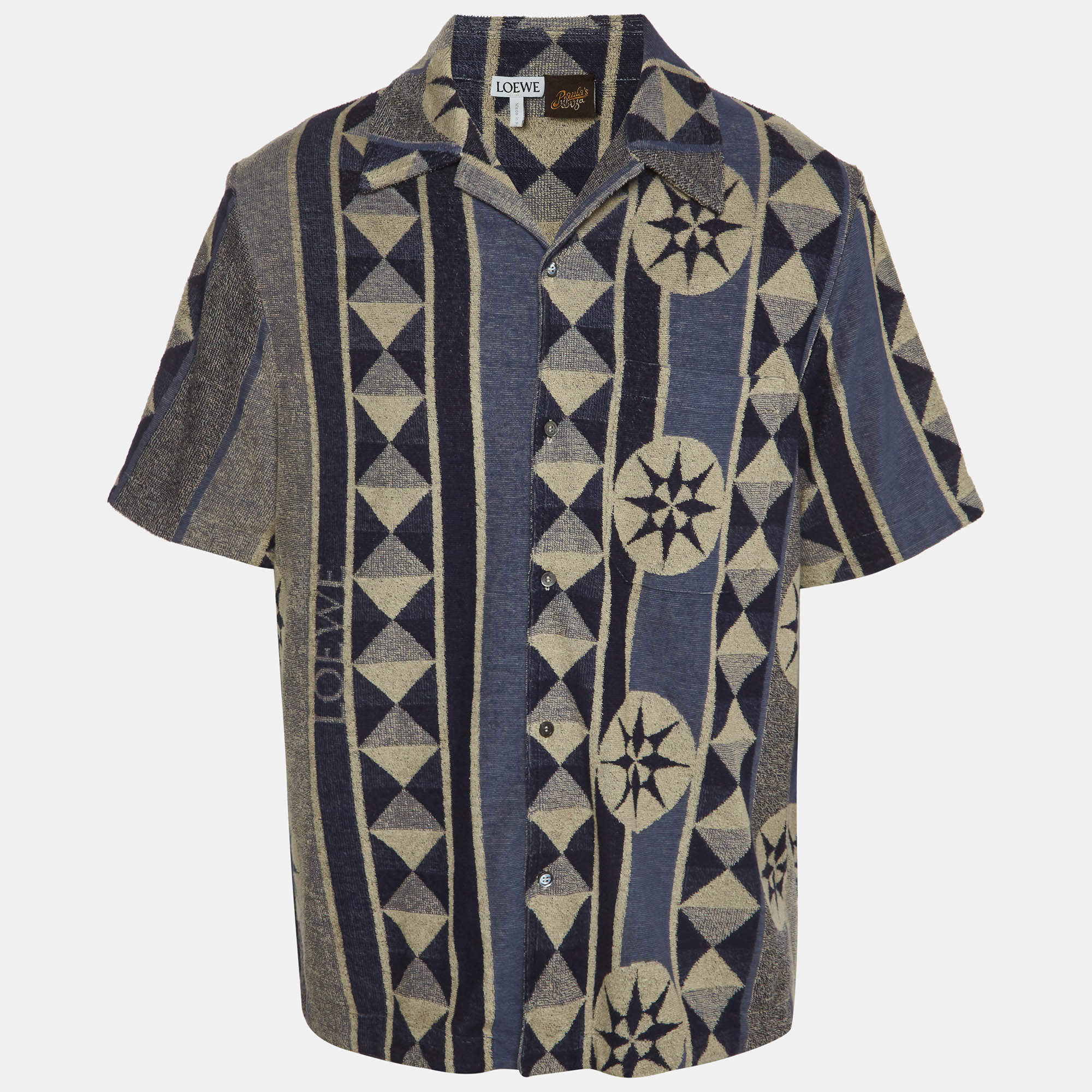 مملوكة مسبقًا Loewe x Paula’s Ibiza Blue Compass Pattern Terry Bowling Shirt S