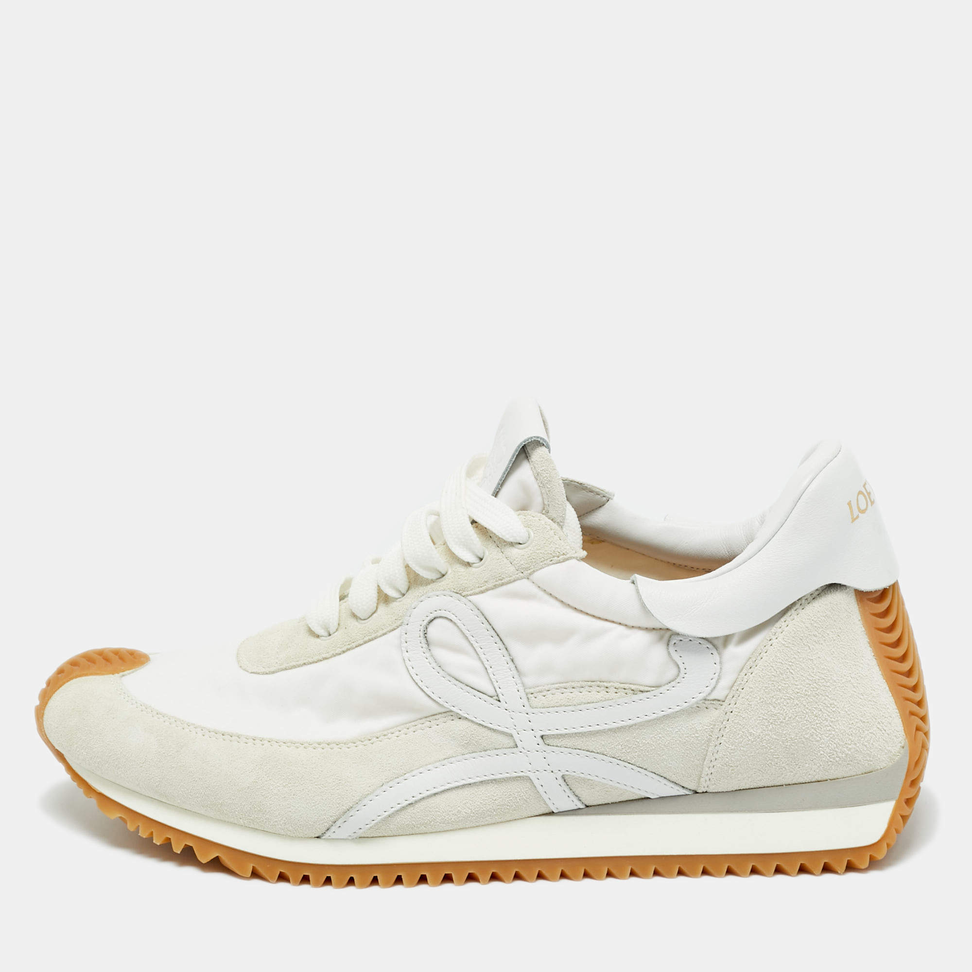 Pre Owned Loewe White/Grey Suede and Nylon Runner Lace Up Sneakers Size 41