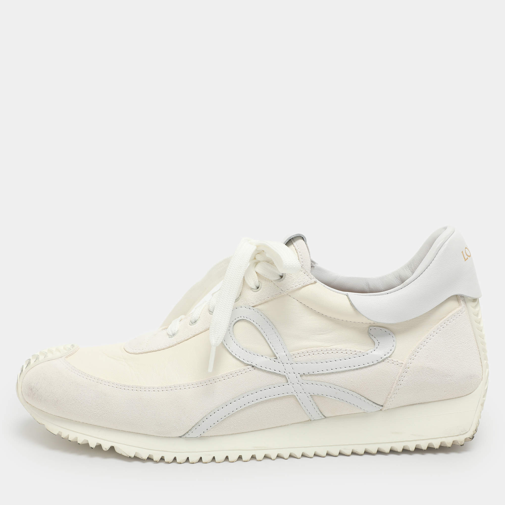 Pre Owned Loewe Flow Runner 2.0 Size 43 White Nylon and Suede Low Top Sneakers