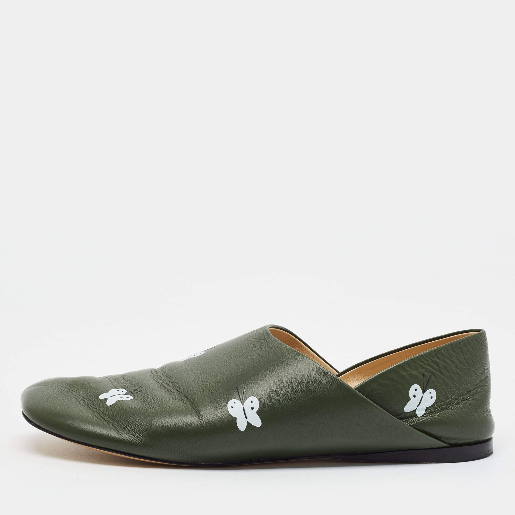 مملوكة مسبقًا Loewe x Suna Fujita "Toy" Panda-Print Size 41 Green Leather Slippers