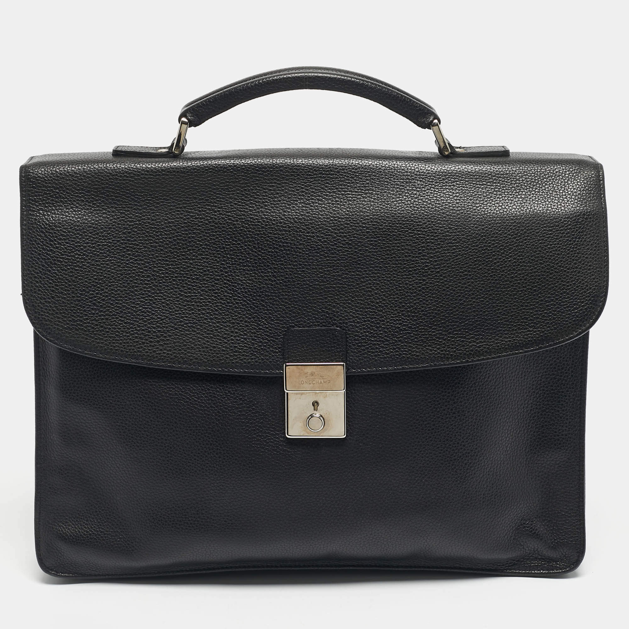 Pre Owned Longchamp Black Leather Briefcase