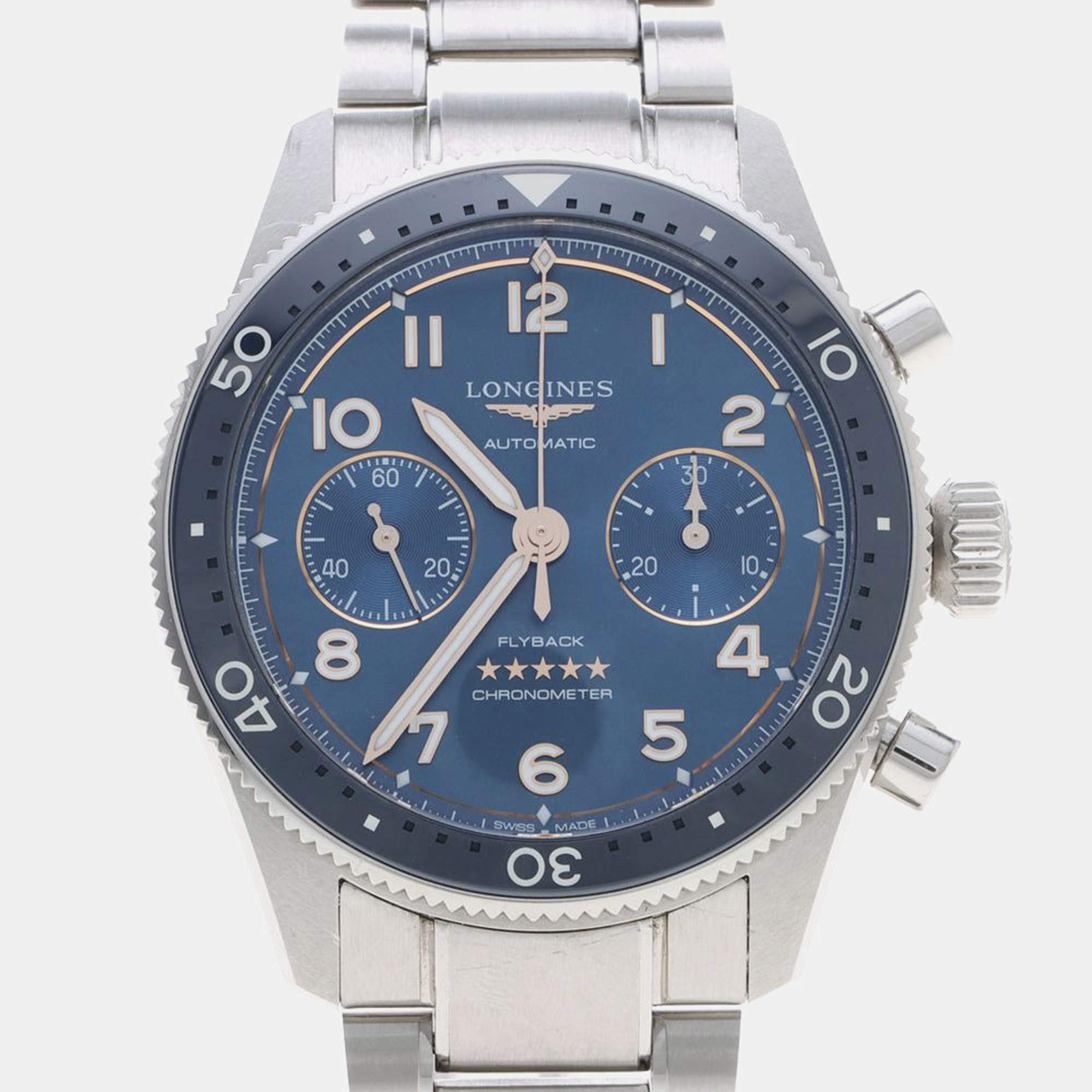 Pre Owned Longines Spirit Flyback L3.821.4 Blue Stainless Steel Automatic Men's Watches 42mm