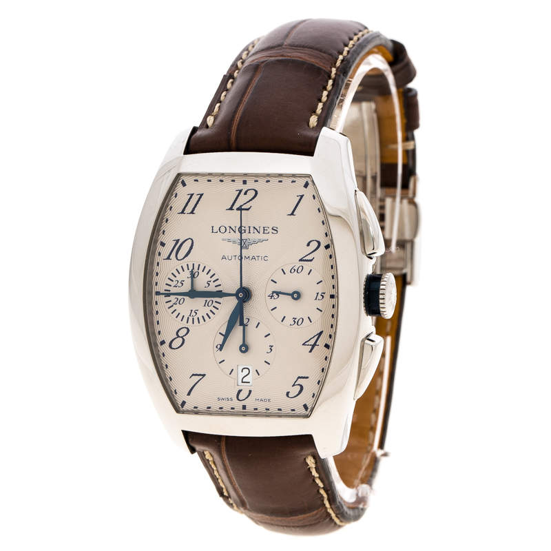 Pre Owned Longines Pearl White Stainless Steel Evidenza L2.643.4 Men's Wristwatch 35 mm
