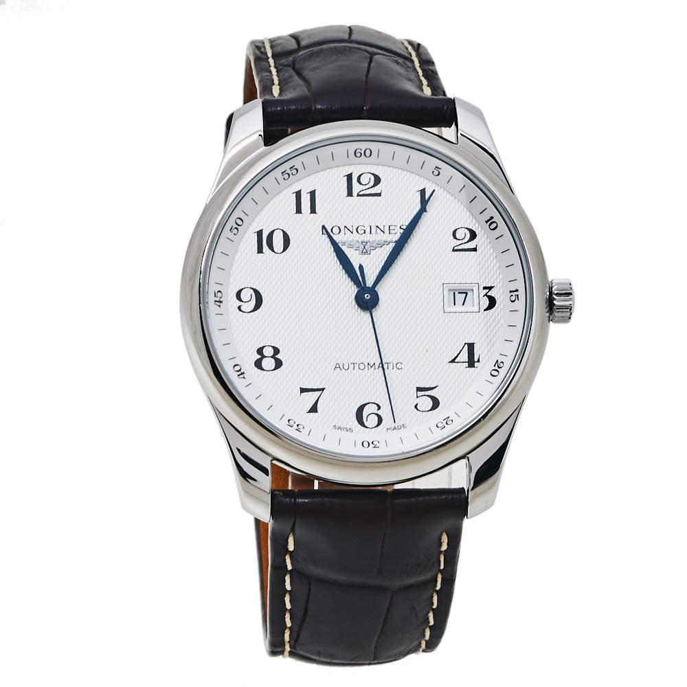 Pre Owned Longines White Stainless Steel Leather Master Collection L2.793.4 Men's Wristwatch 40 MM