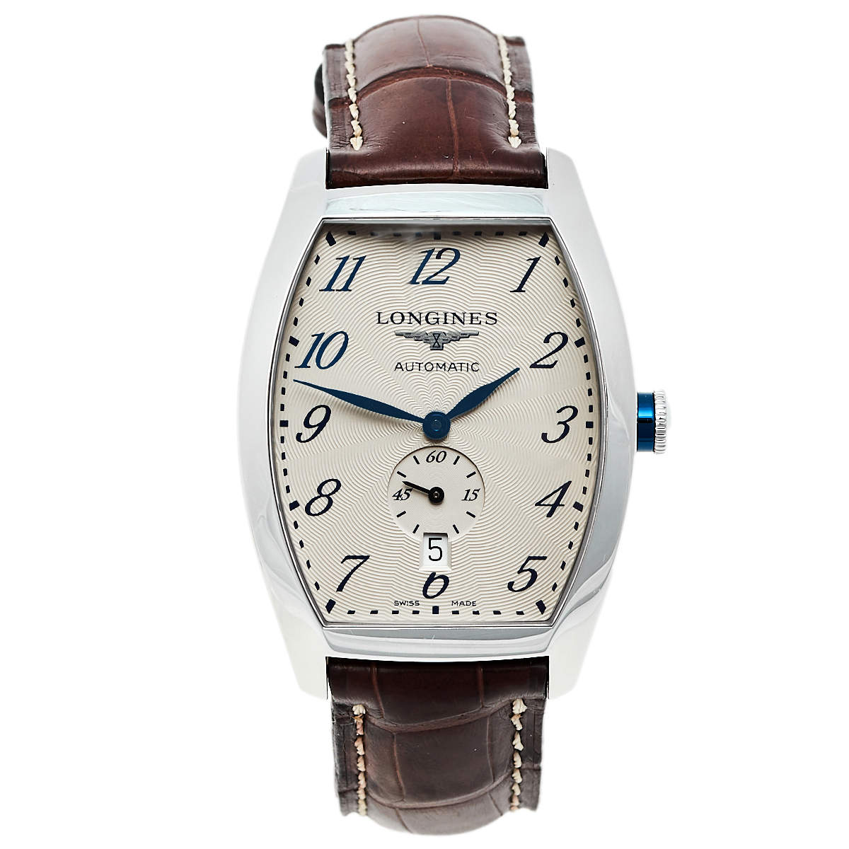Longines Silver Stainless Steel Leather Evidenza L2.642.4.73.4 Automatic Men's Wristwatch 33 mm