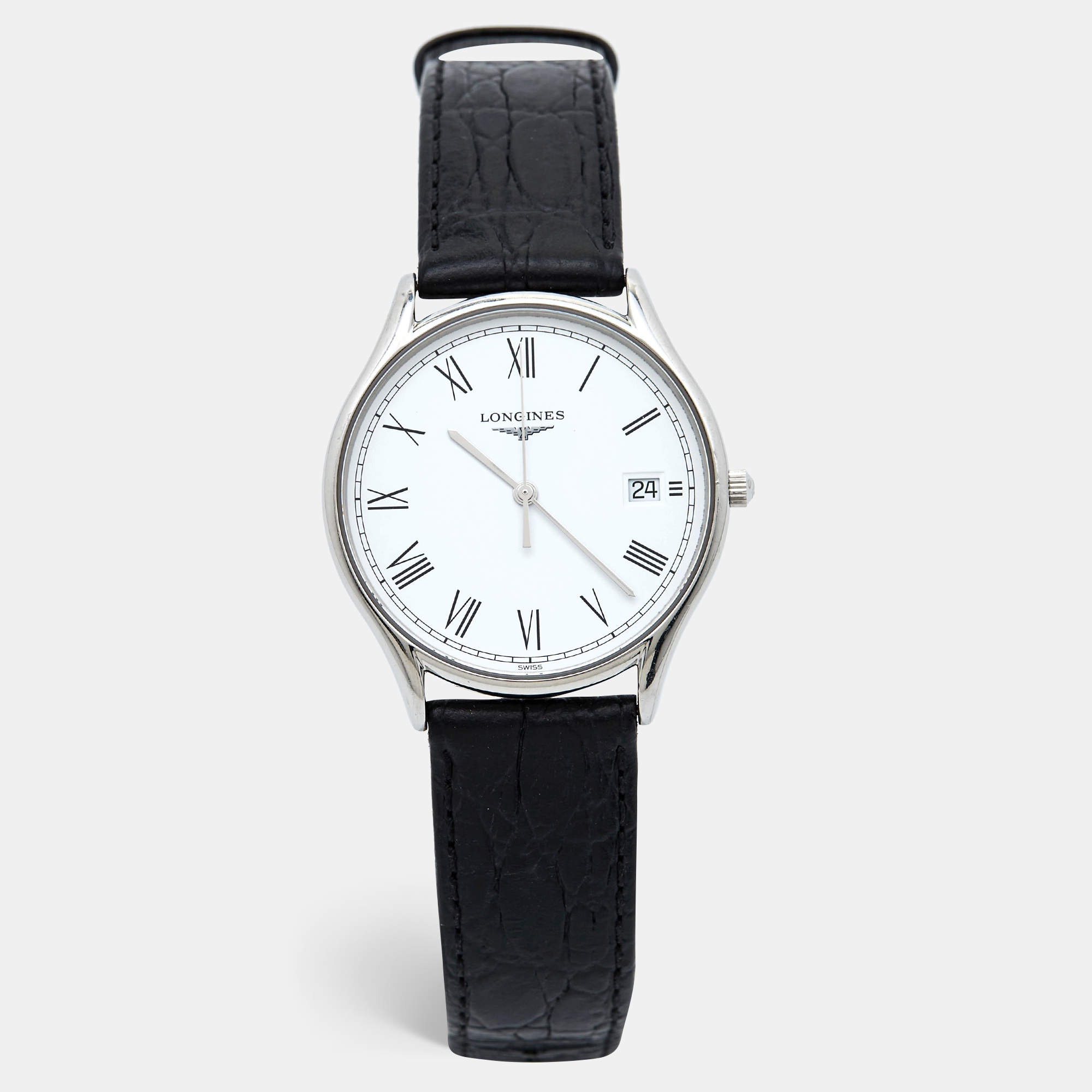 Longines White Stainless Steel Leather Lyre L4.759.4.11.2 Men's Wristwatch 35 mm