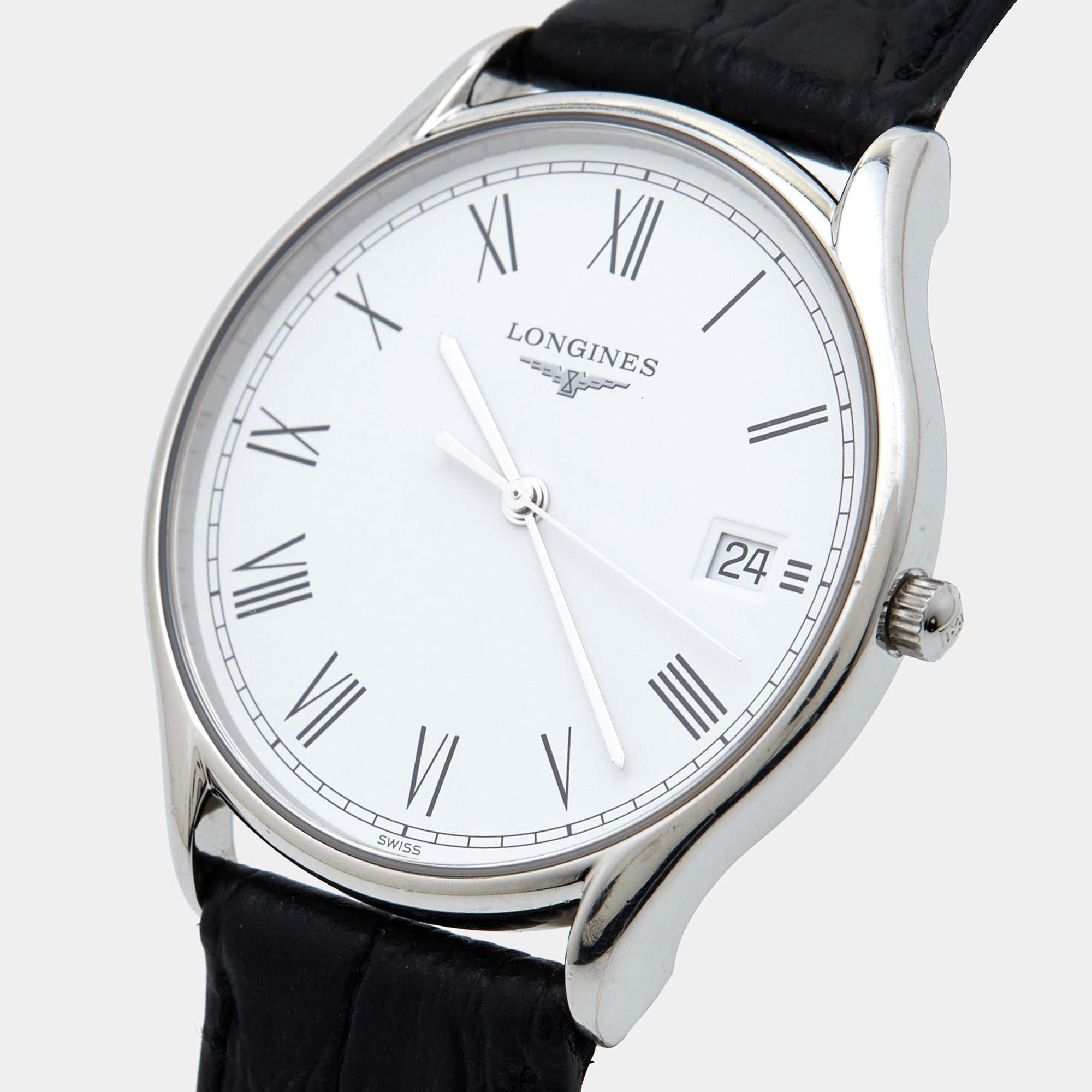 Longines White Stainless Steel Leather Lyre L4.759.4.11.2 Men s