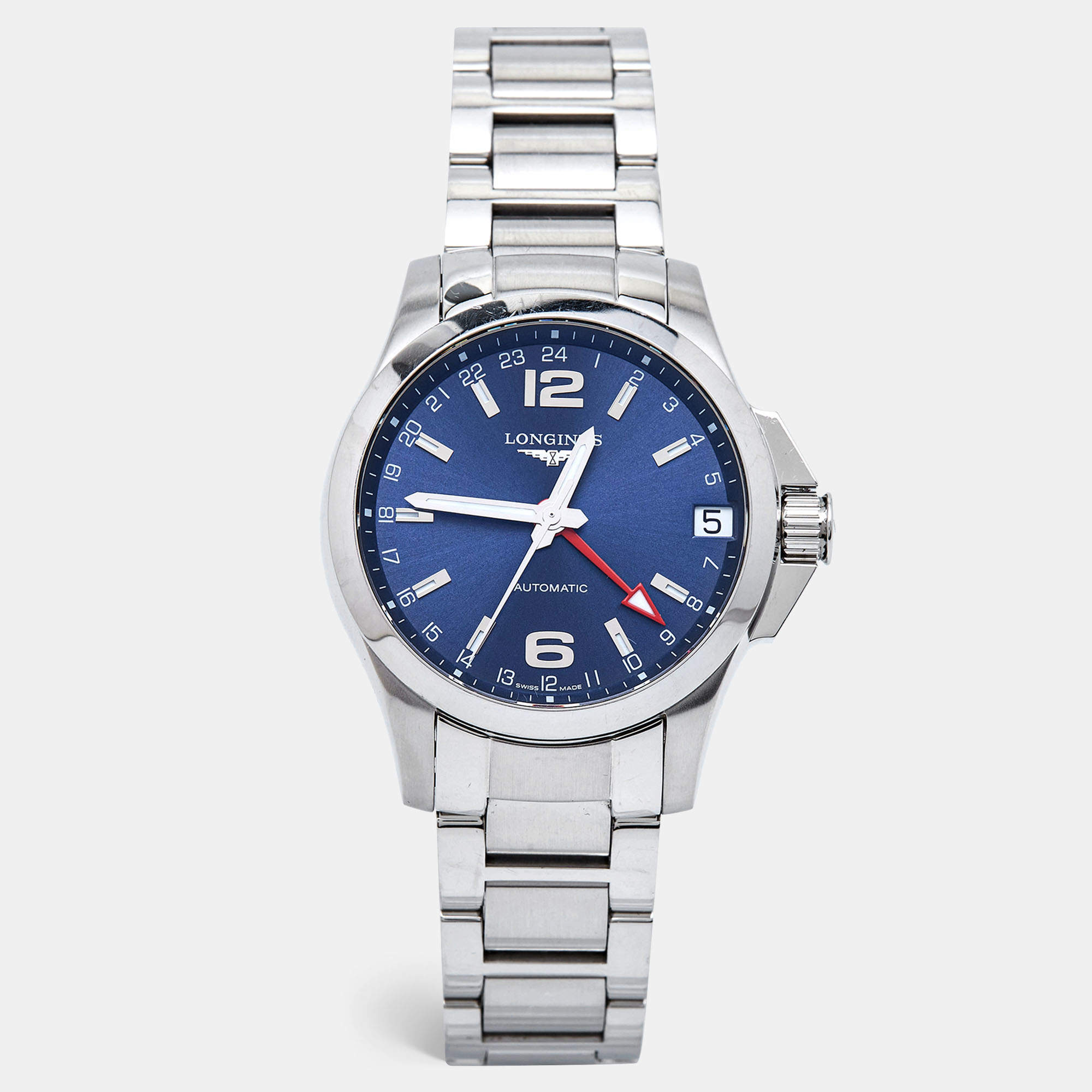 Longines Blue Stainless Steel Conquest GMT L3.687.4.99.6 Men's Wristwatch 41 mm