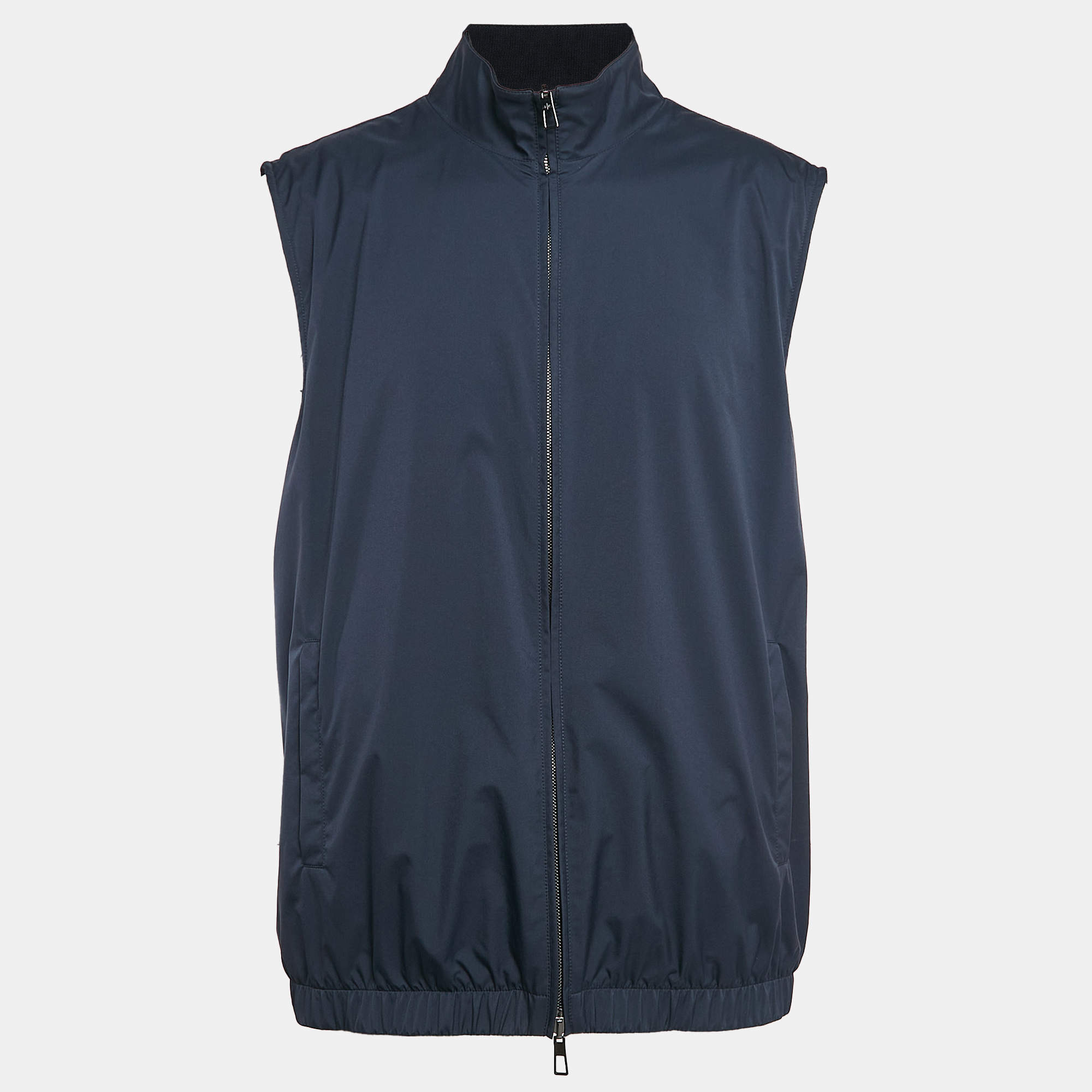 Pre Owned Loro Piana Navy Blue Nylon and Wool Reversible Vest 4XL