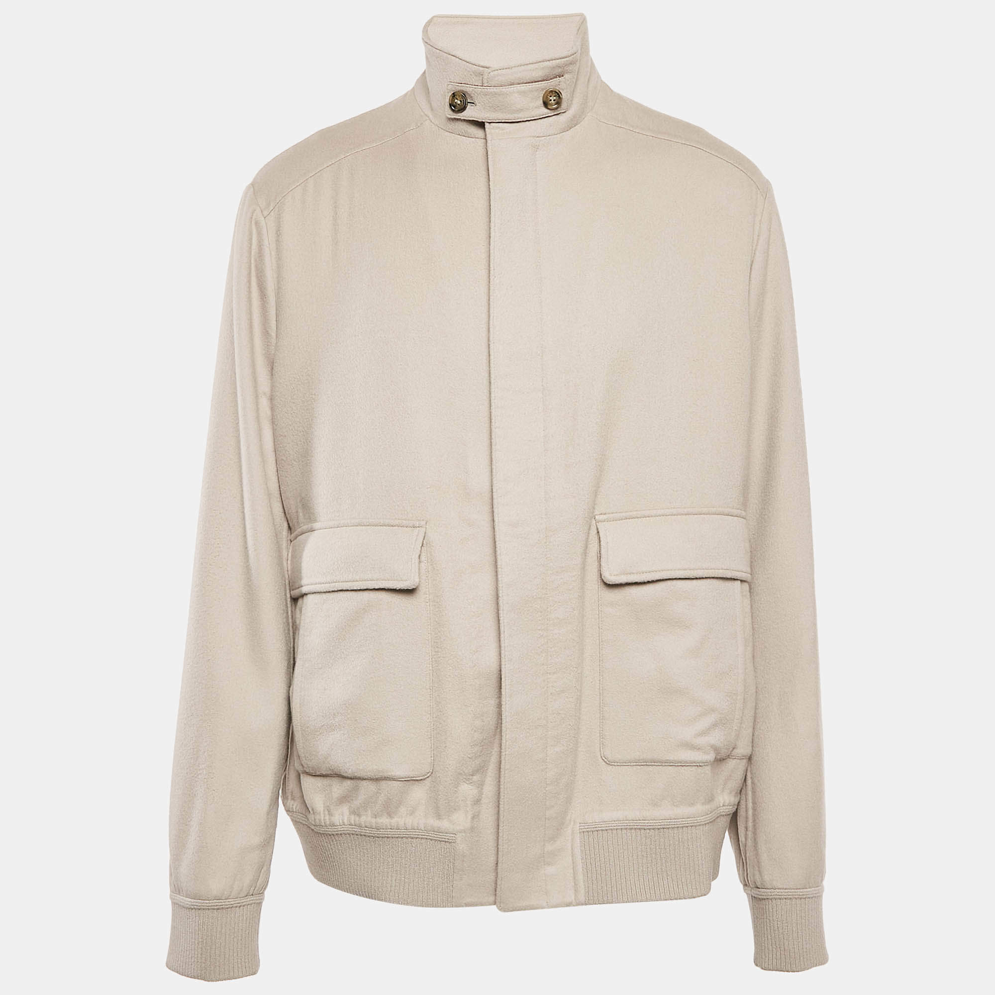 Pre Owned Loro Piana Beige Cashmere Zip-Up Rain System Jacket XXXL