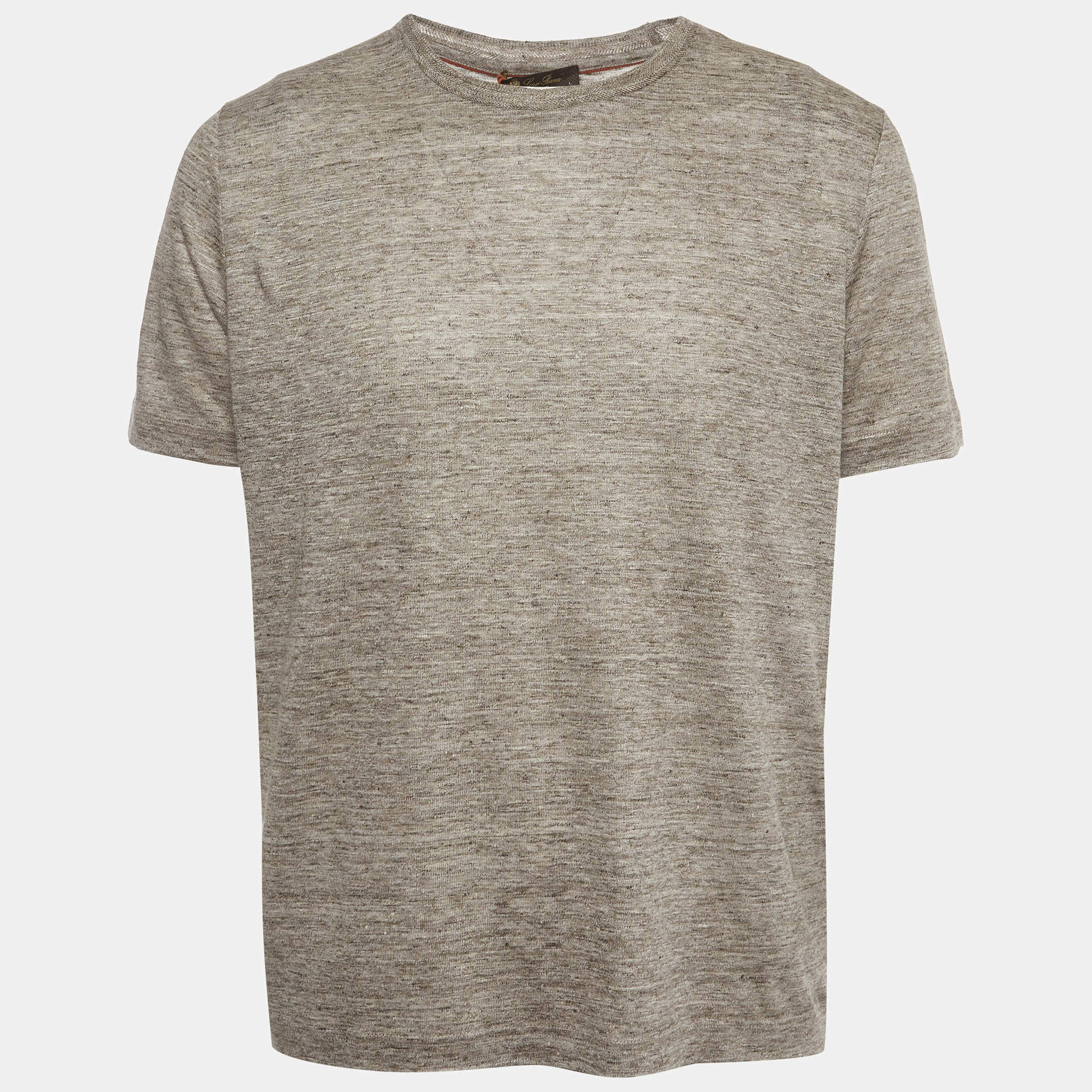 Pre Owned Loro Piana Taupe Linen Jersey Gargano Crewneck T-Shirt L