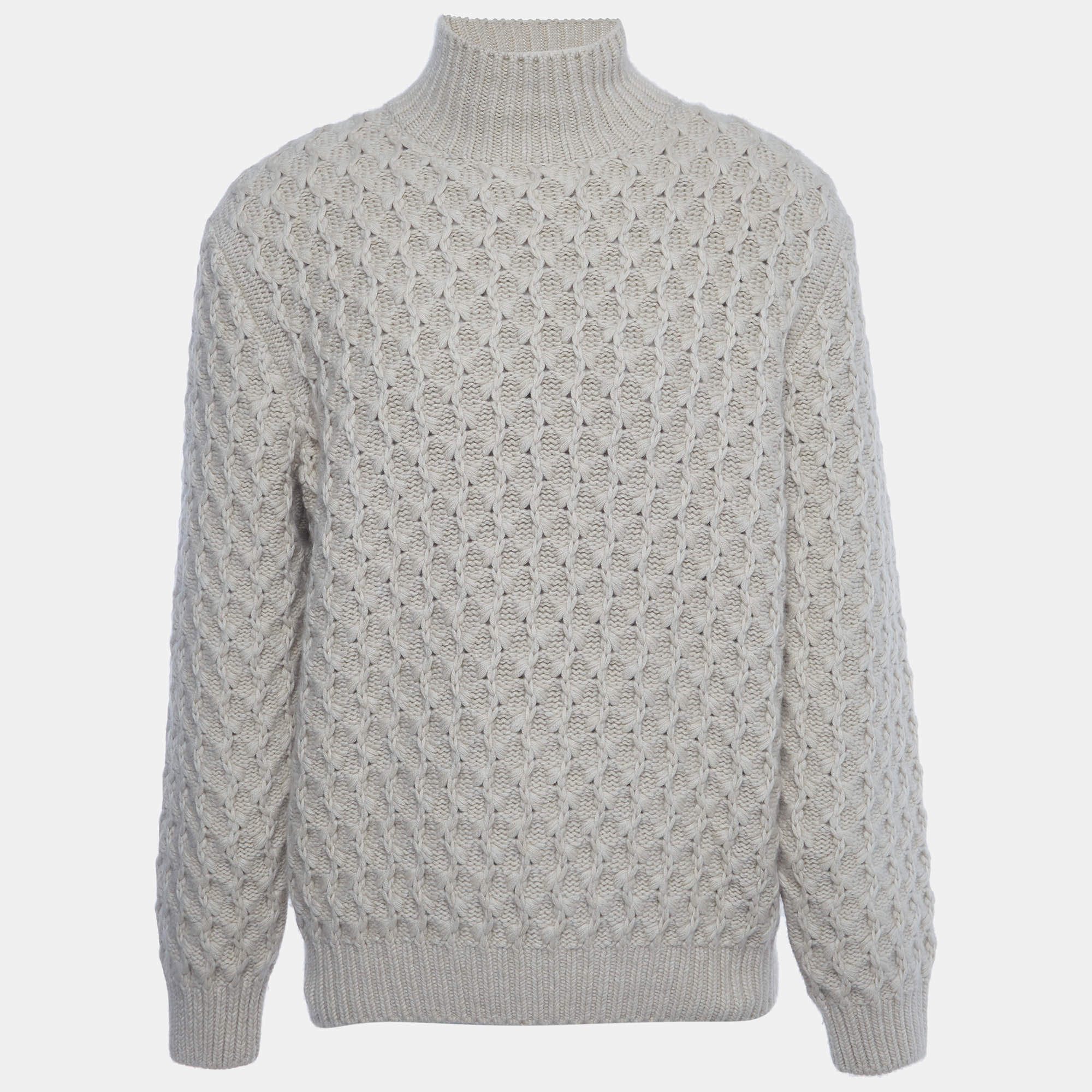 Pre Owned Loro Piana Beige Textured Cashmere Knit Vallé Turtleneck Sweater L
