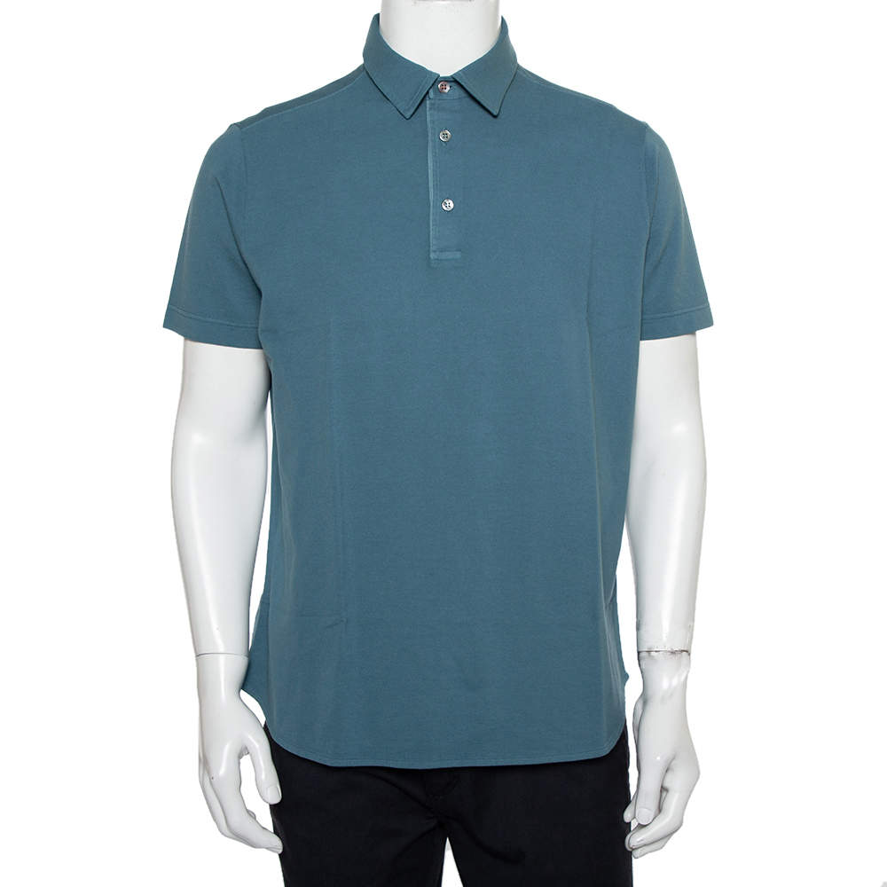 Pre Owned Loro Piana Blue Stretch Cotton Polo T-Shirt L