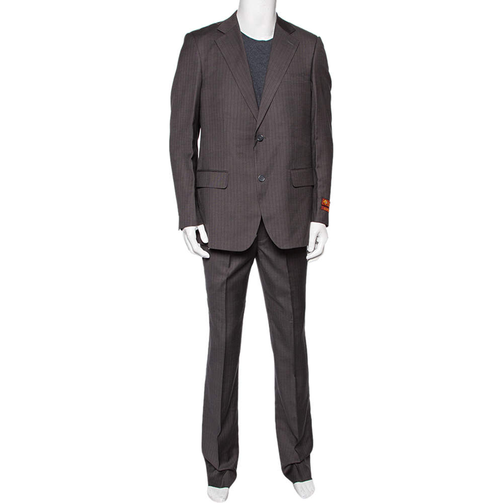 Pre Owned Loro Piana Grey Striped Wool Canvas Suit L