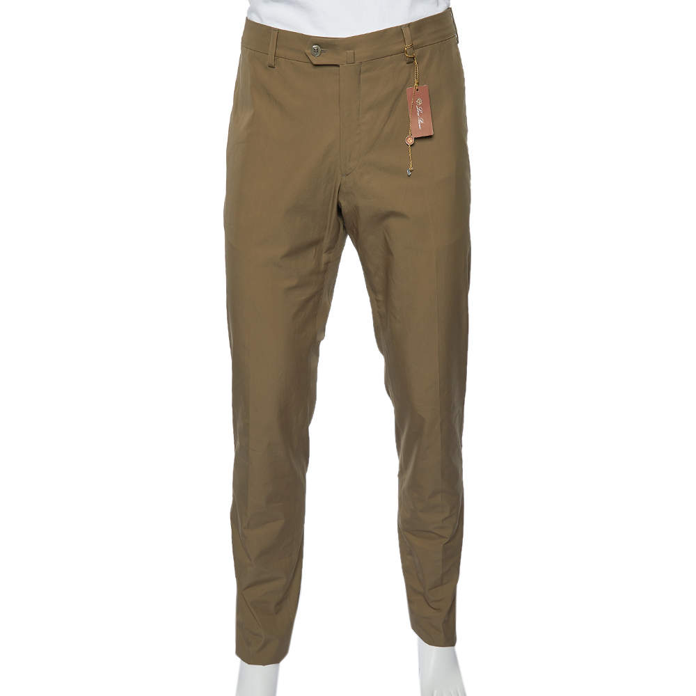 Pre Owned Loro Piana Khaki Green Cotton Slim Fit Trousers XXL