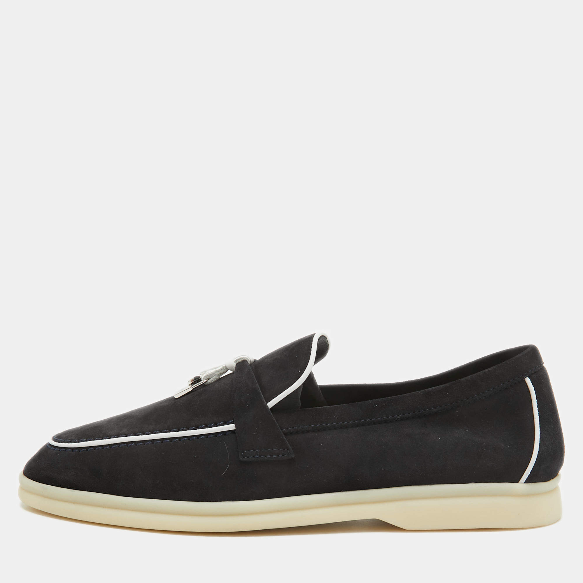 Pre Owned Loro Piana Black Suede Summer Charms Walk Loafers Size 39