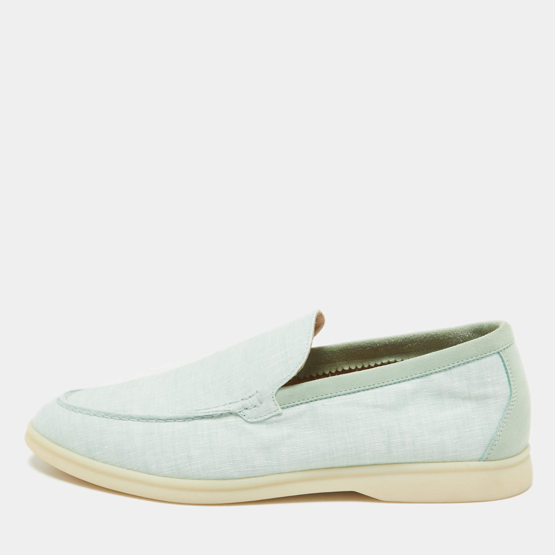 Pre Owned Loro Piana Green Canvas and Suede Summer Walk Loafers Size 42