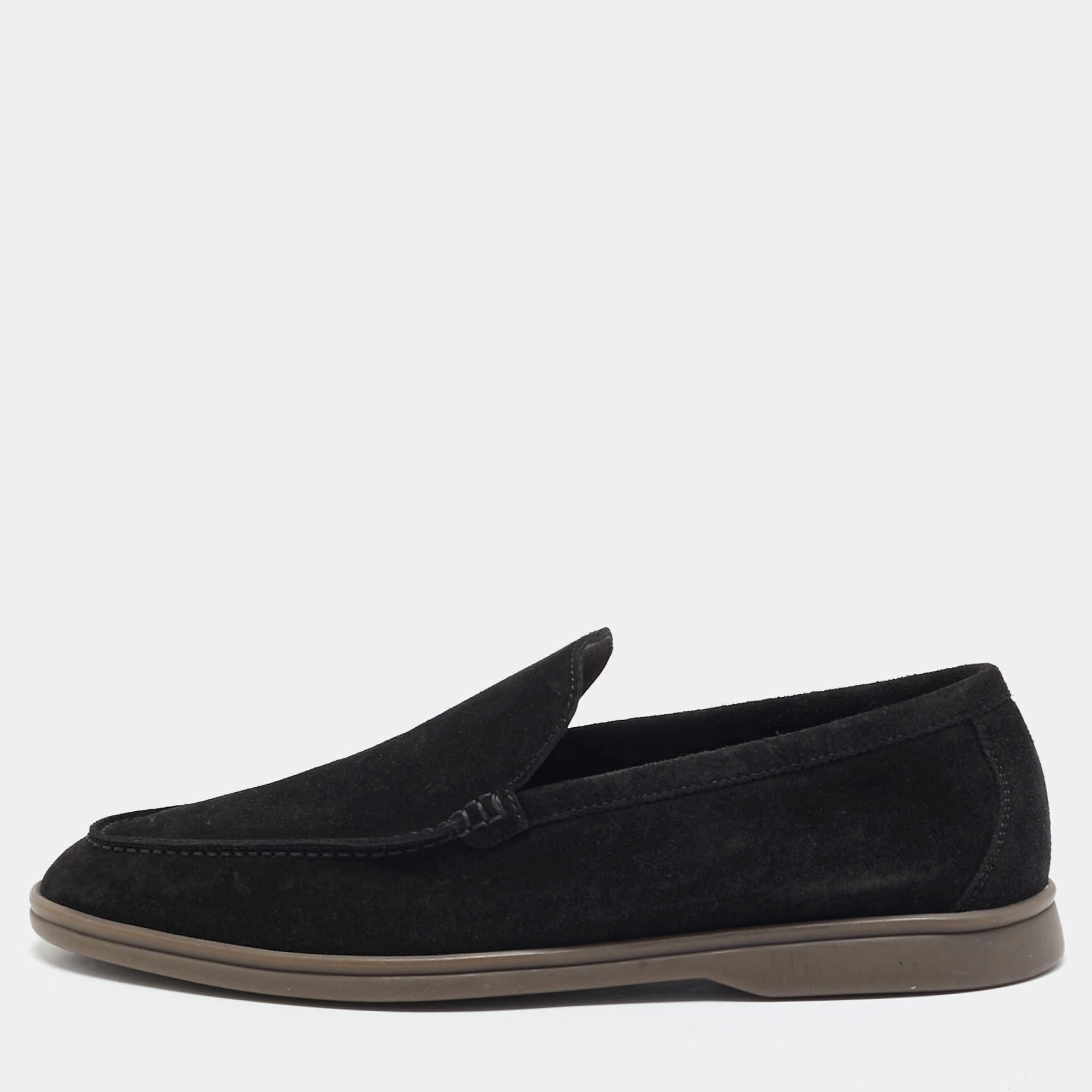 Loro Piana Black Suede Summer Charms Walk Loafers Size 43.5