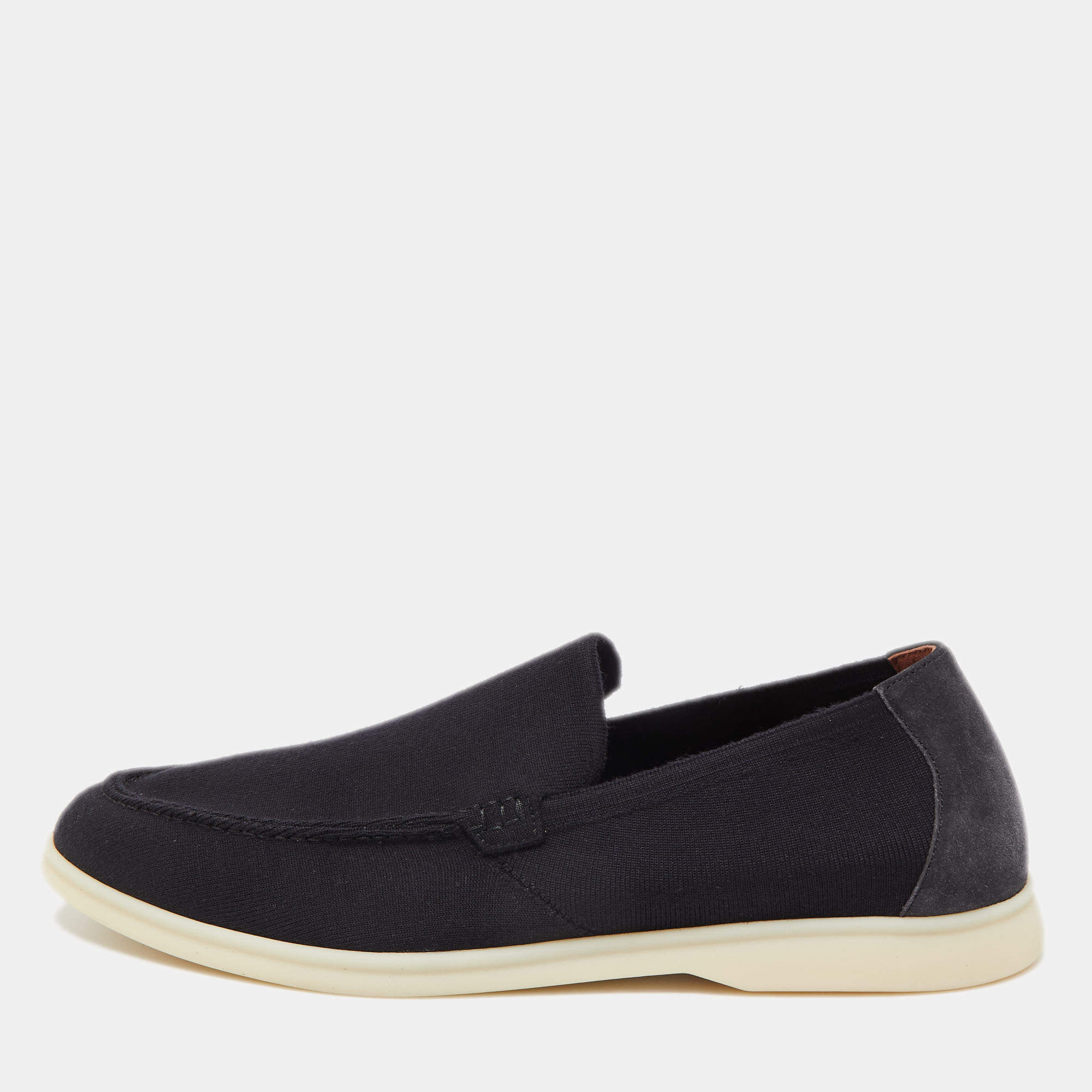 Loro Piana Black Fabric and Suede Summer Walk Slip On Loafers Size 45