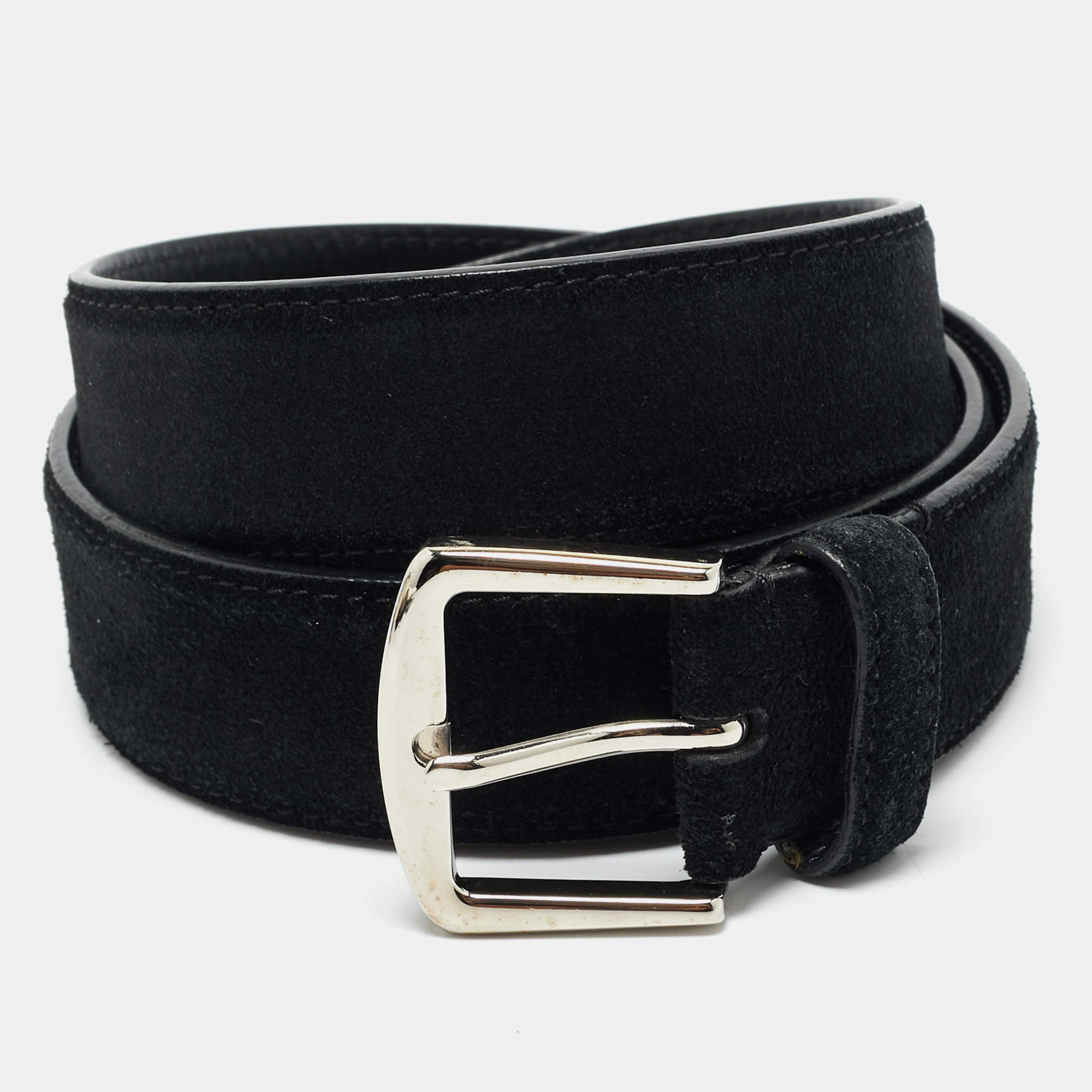 Pre Owned Loro Piana Black Suede Buckle Belt 95 CM