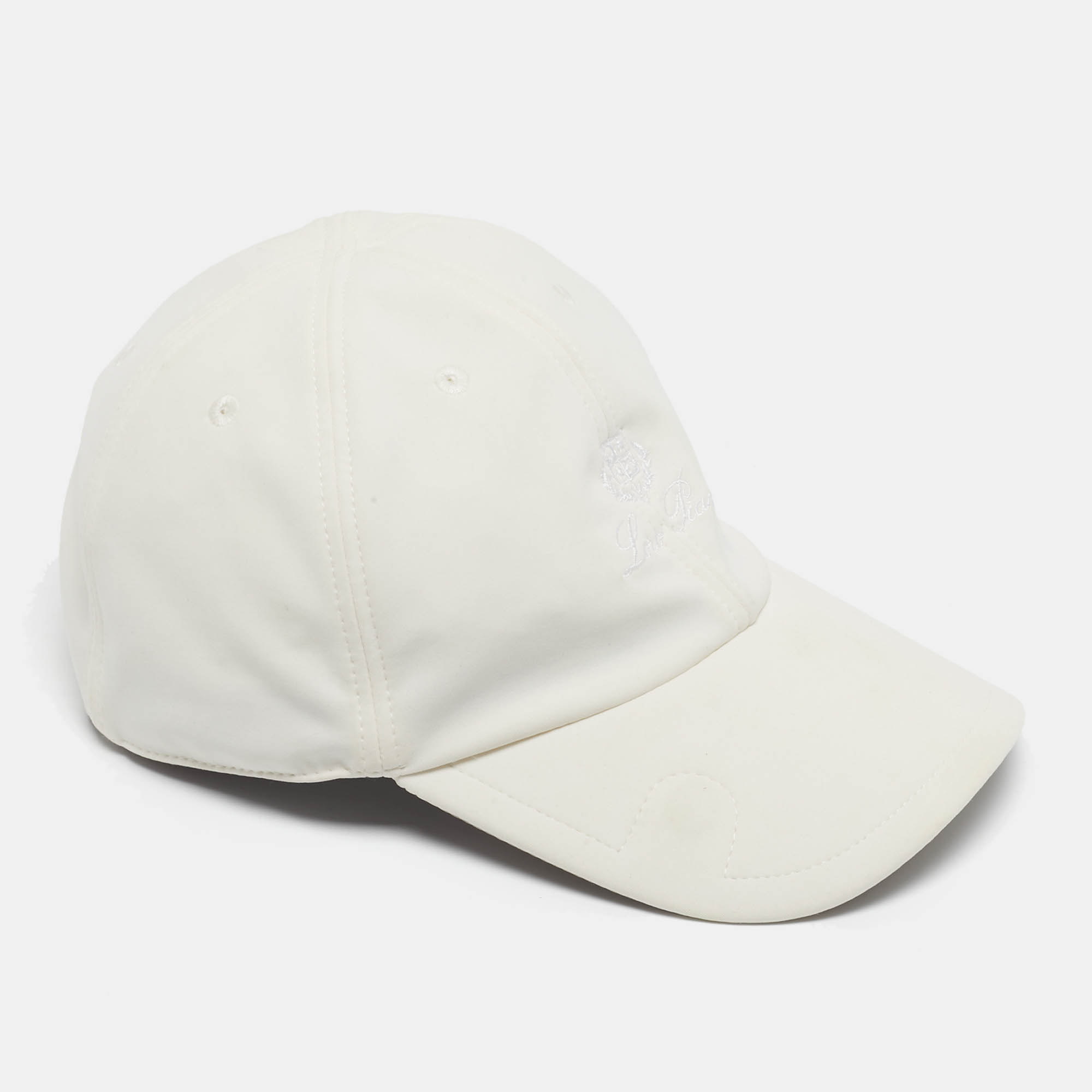 Pre Owned Loro Piana White Logo Embroidery Wool Blend Baseball Cap L