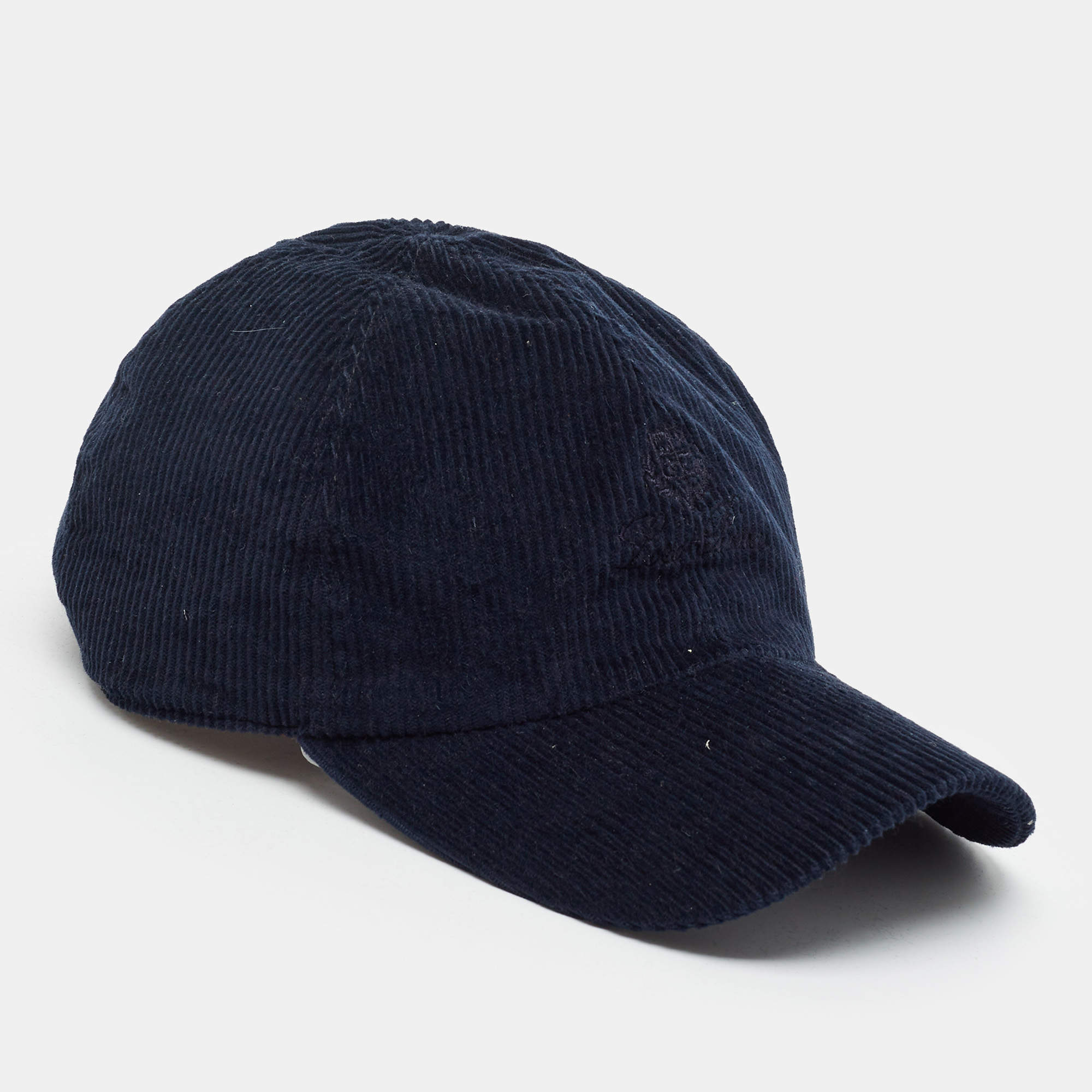 Pre Owned Loro Piana Navy Blue Corduroy Storm System Baseball Cap L