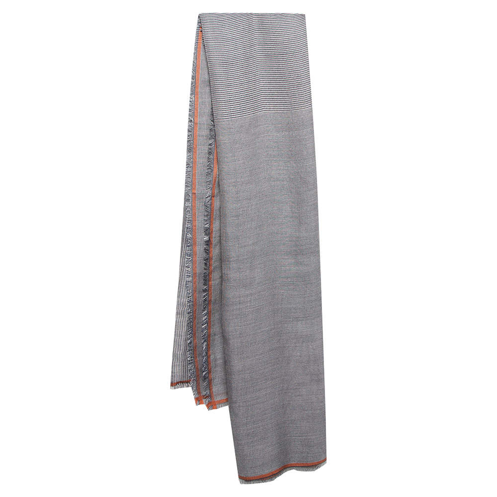 Pre Owned Loro Piana Grey Cashmere & Cotton Blend Gauze Scarf