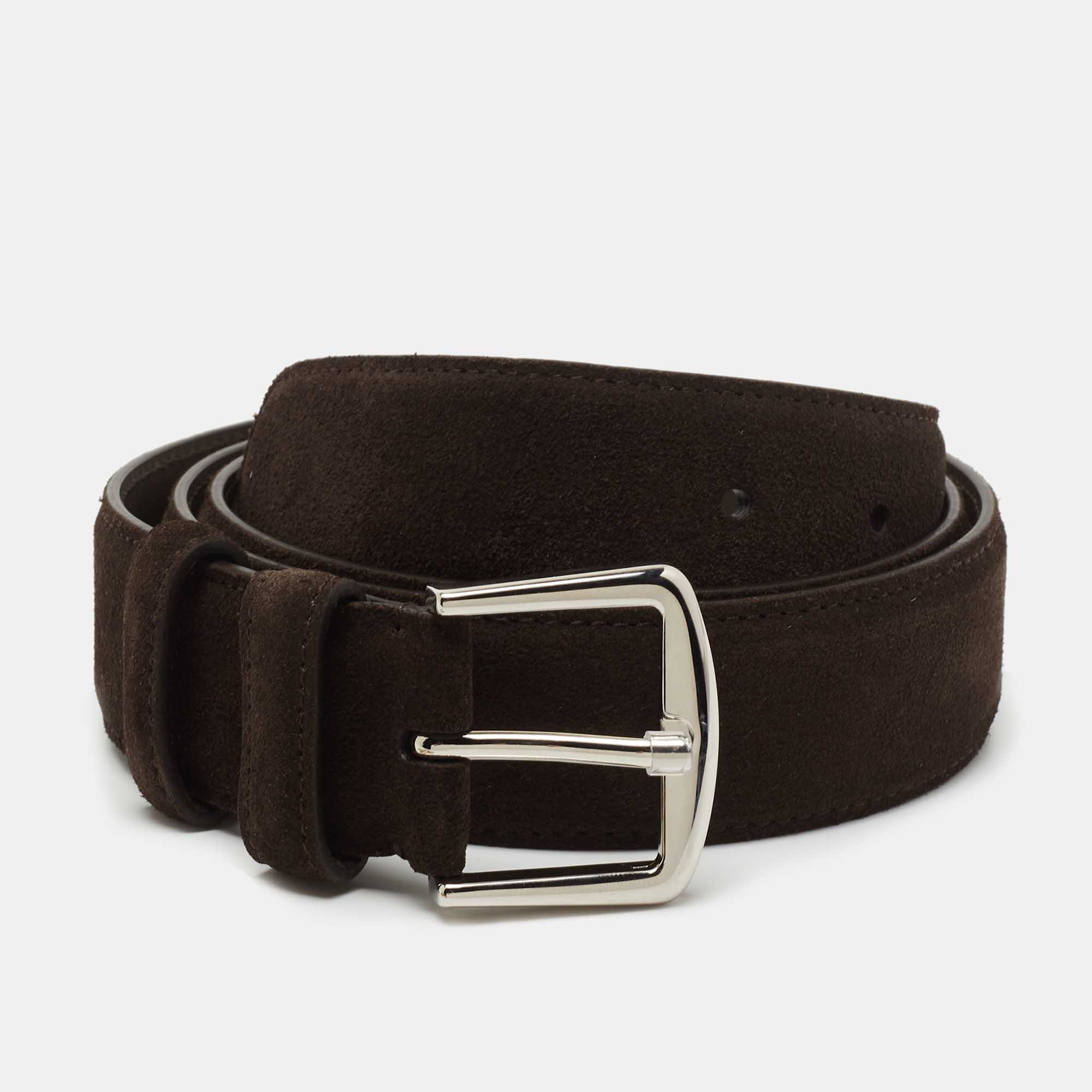 Pre Owned Loro Piana Dark Brown Suede Buckle Belt 100CM