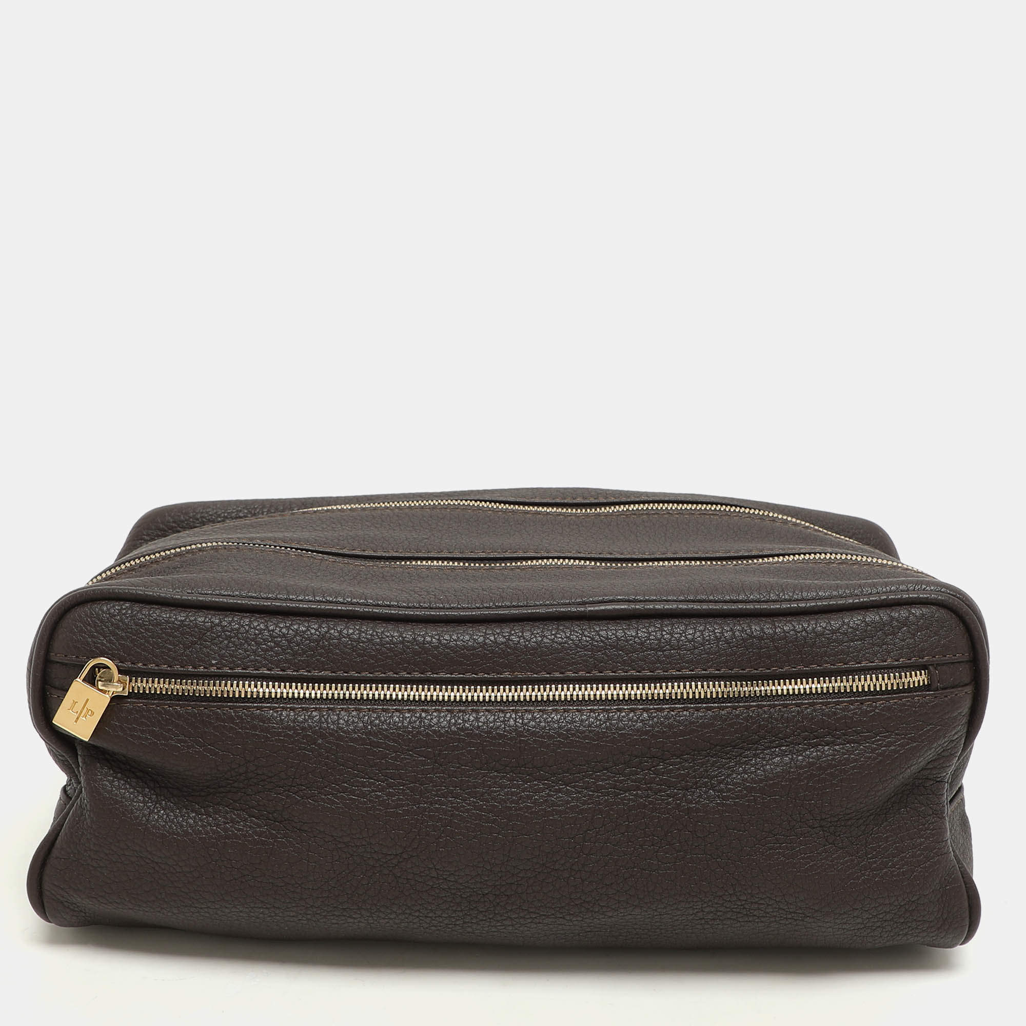 Loro Piana Brown Leather Dopp Kit Pouch