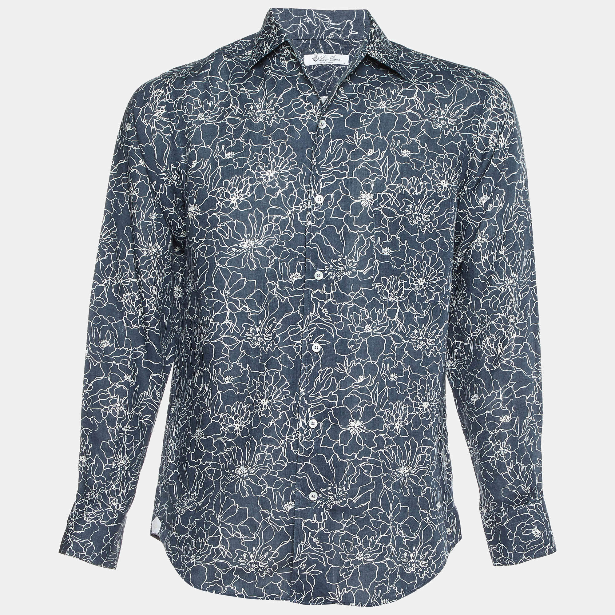 Pre Owned Loro Piana Blue Andre Floral Print Linen Buttoned-Up Shirt S