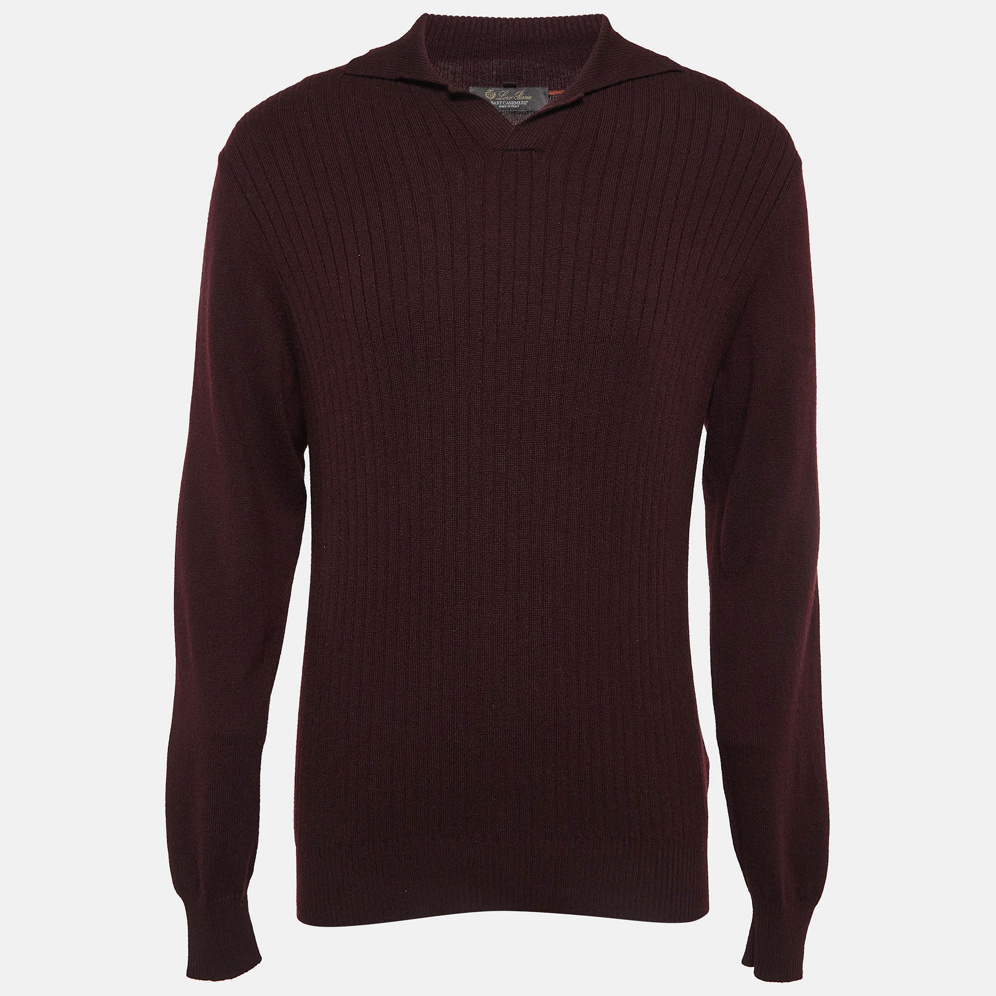Pre Owned Loro Piana Burgundy Cashmere Knit Aspen Polo Sweatshirt L