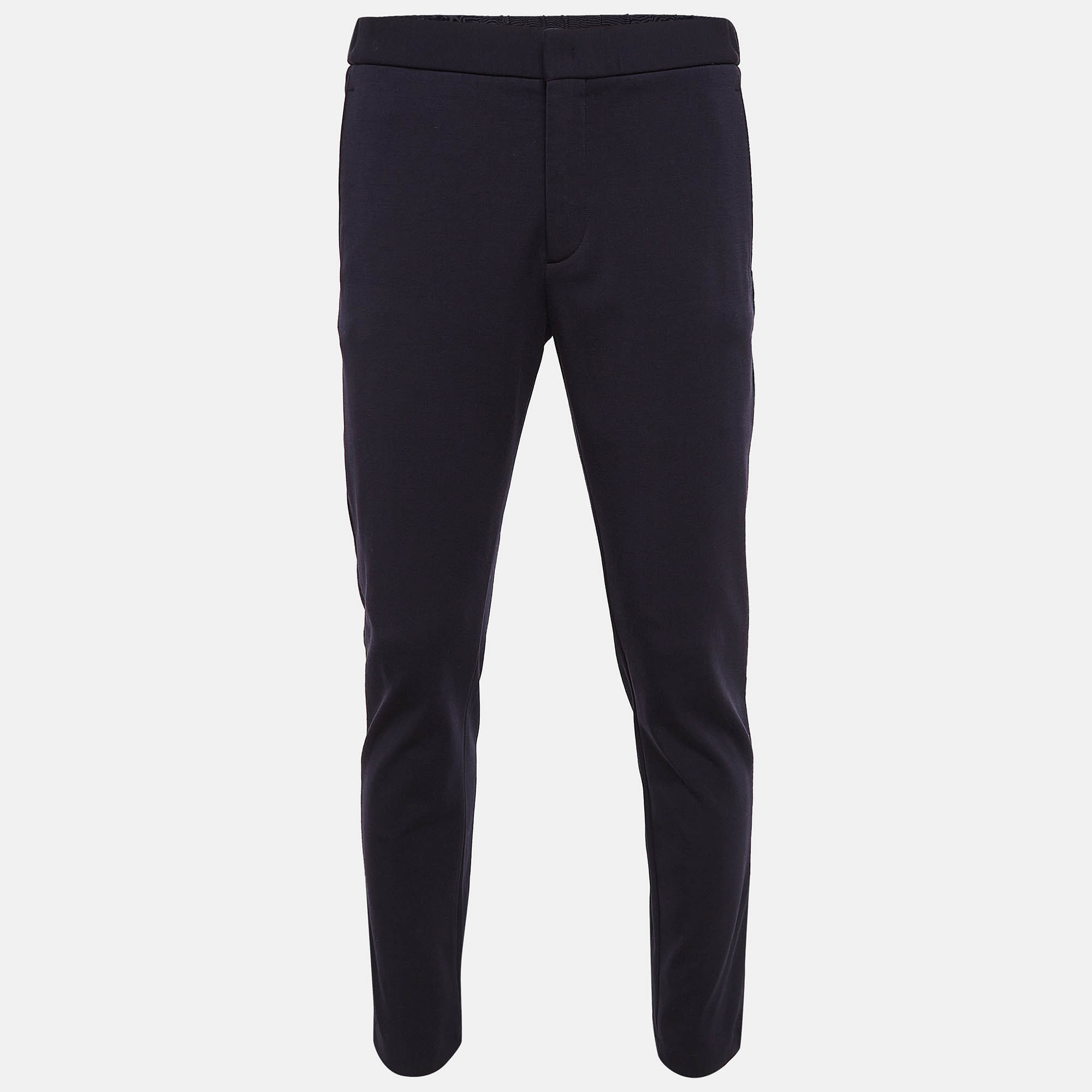 Pre Owned Loro Piana Navy Blue Wool Leisure City Straight Leg Trousers XL