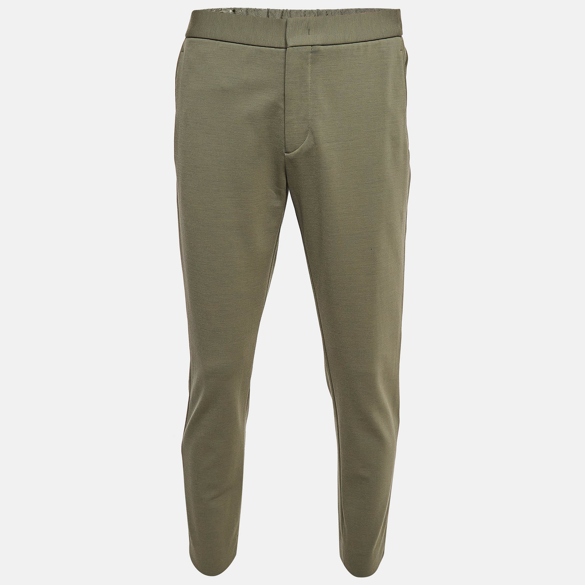 Pre Owned Loro Piana Green Wool Blend Straight Leg Tailored Trousers XL