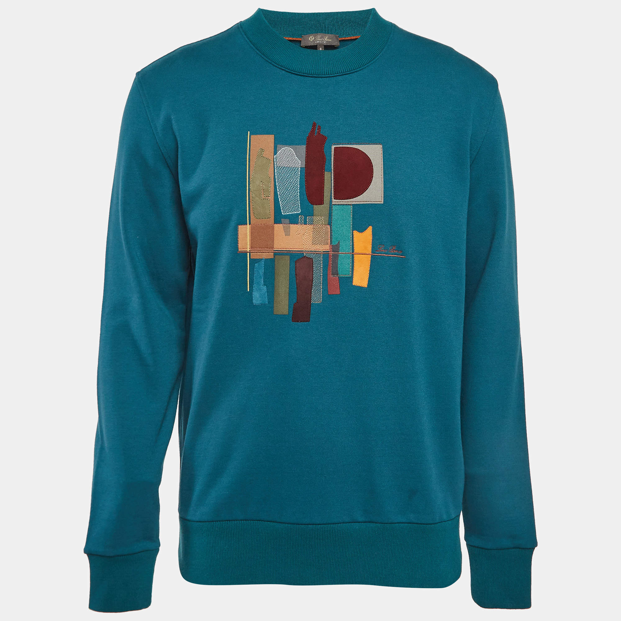 Pre Owned Loro Piana Green Cotton Embroidered Sweatshirt S