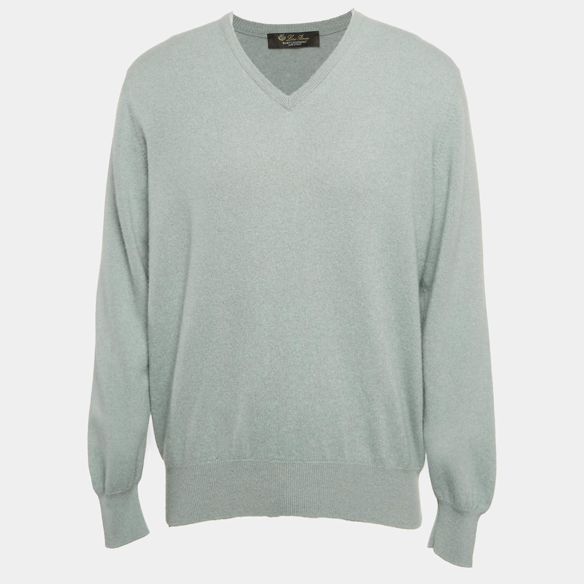 Pre Owned Loro Piana Grey Cashmere Knit V-Neck Sweater XXXL